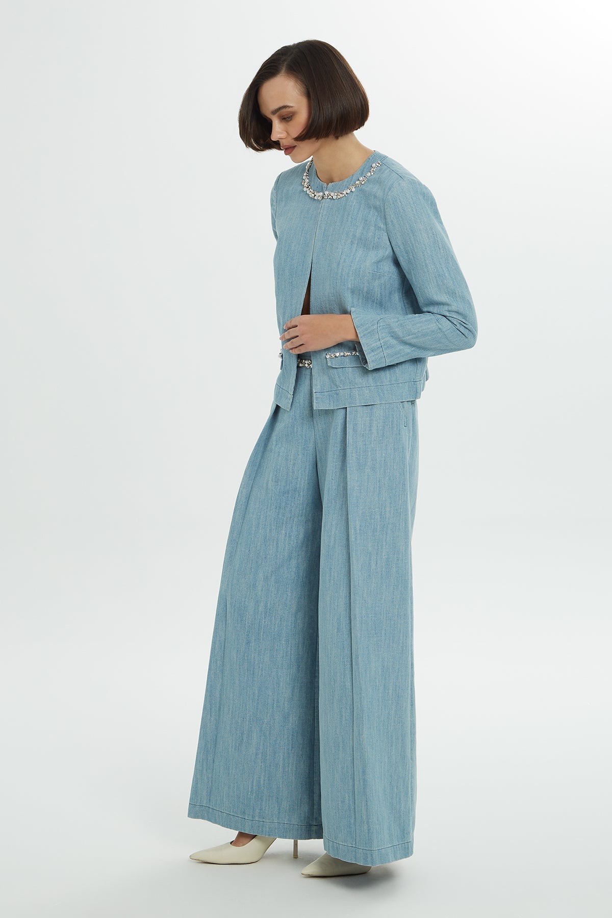 Blue Embroidered Denim Jacket