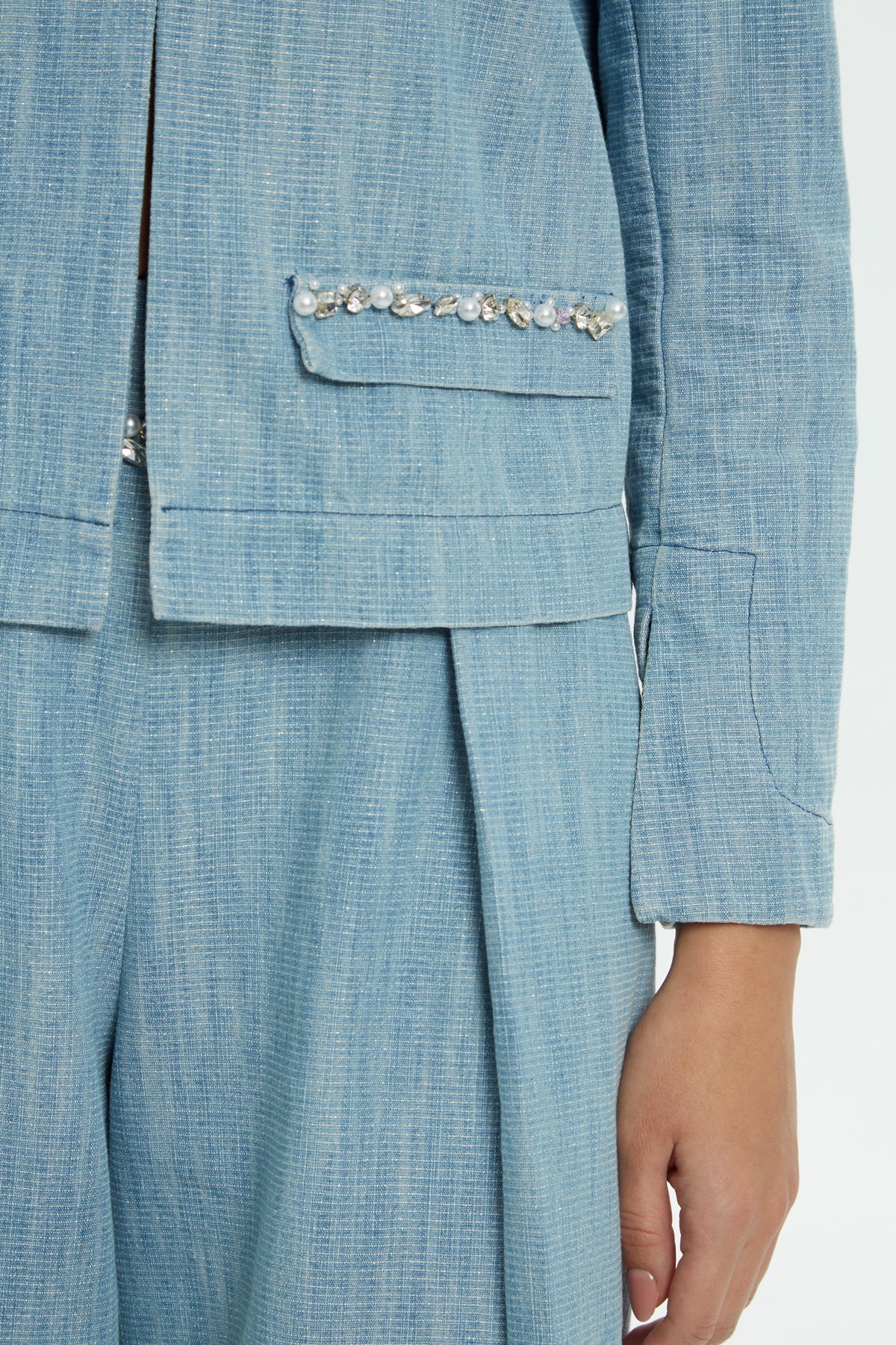 Blue Embroidered Denim Jacket