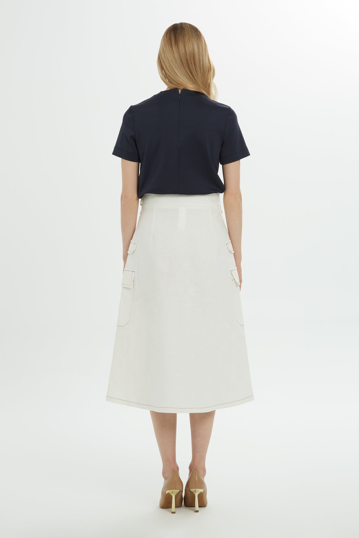 Ecru Belted Midi Skirt