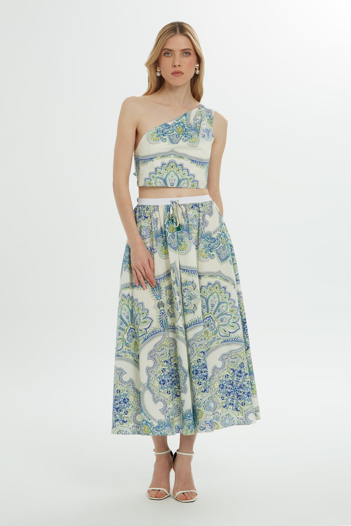 Blue Printed Back-Tie Bustier