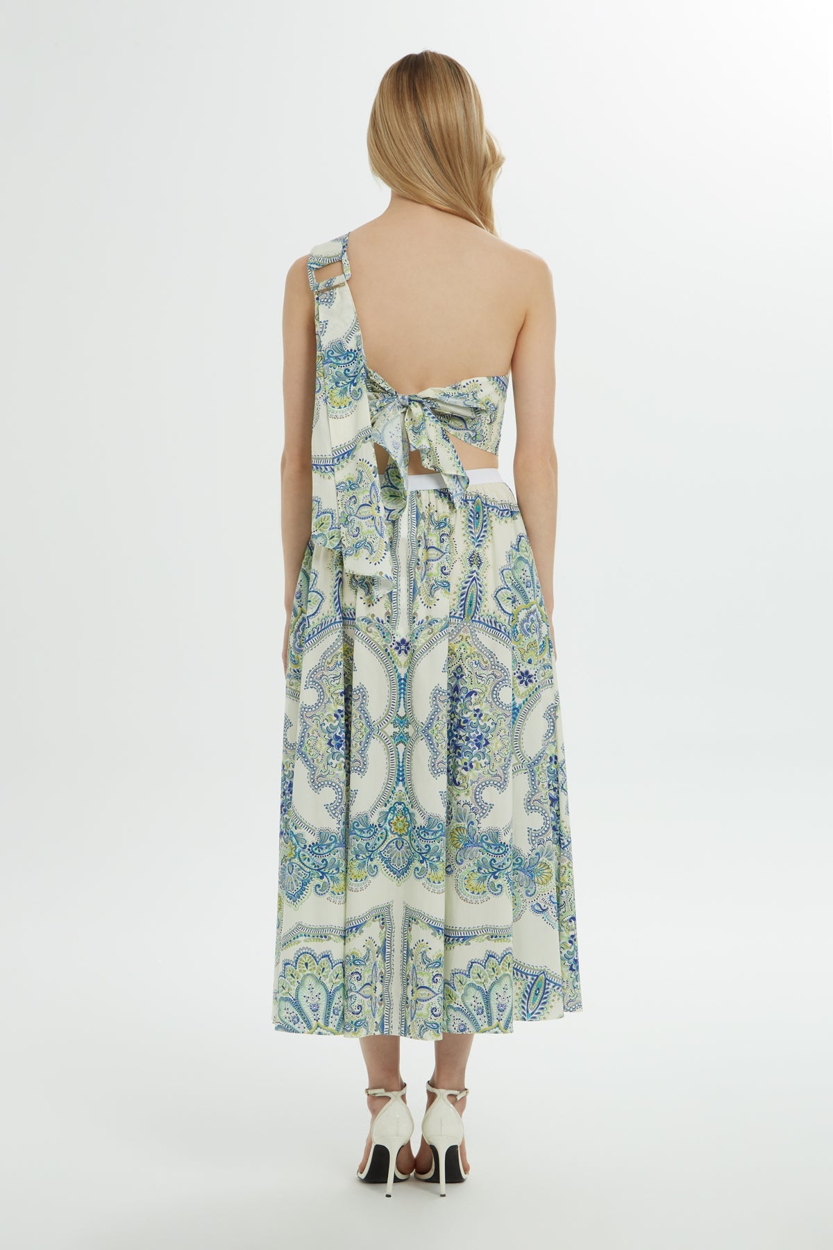 Blue Printed Back-Tie Bustier