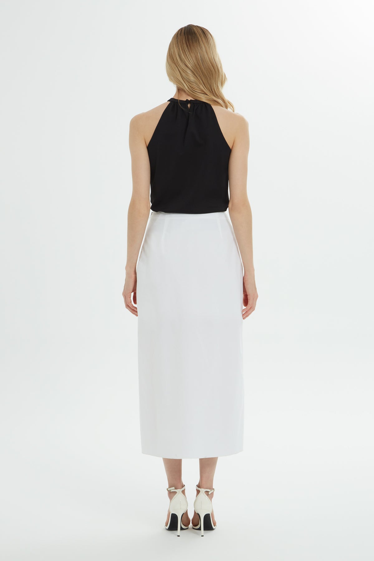 White Embroidered Cotton Midi Skirt