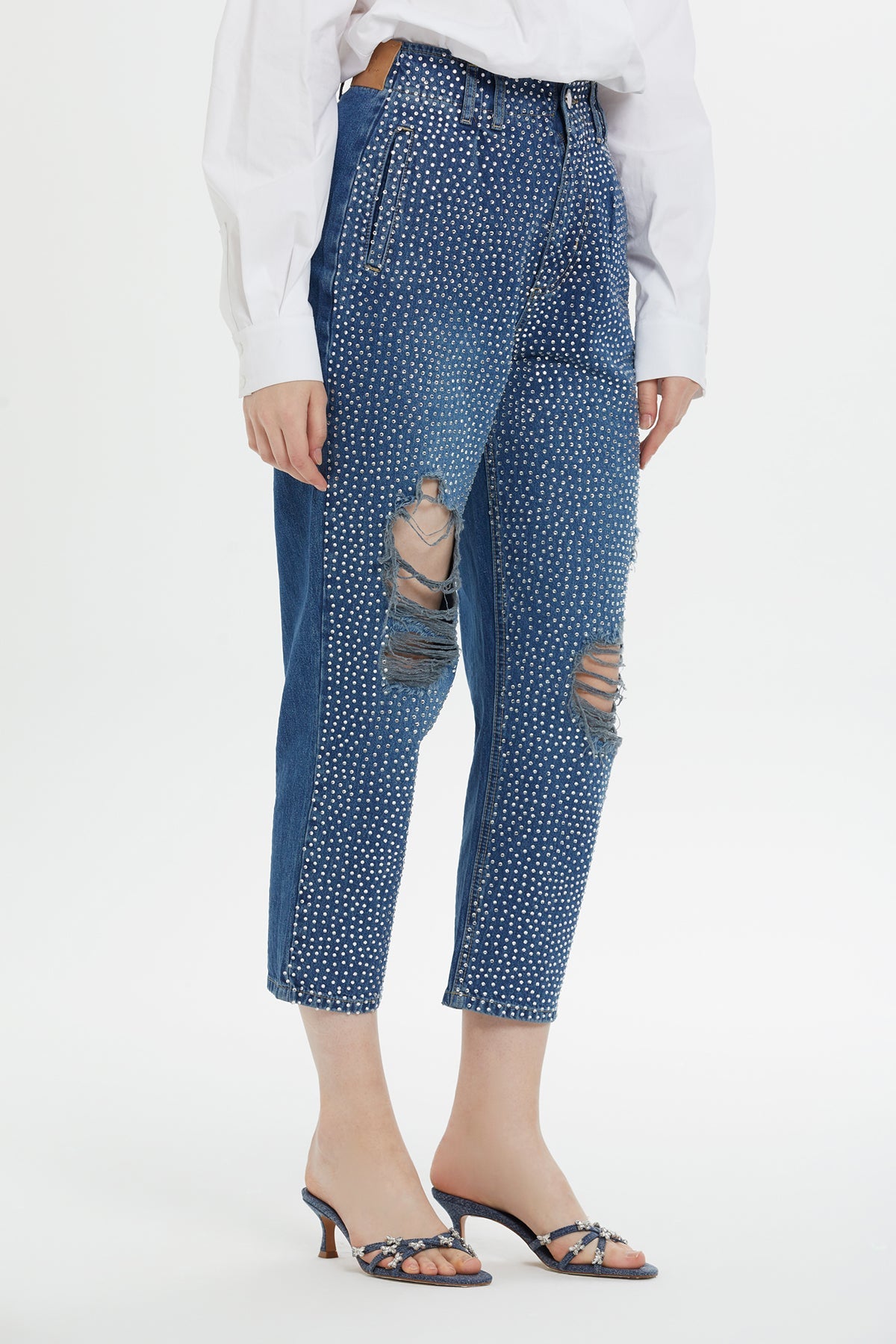 Faded Jacron Detailed Mom Jeans