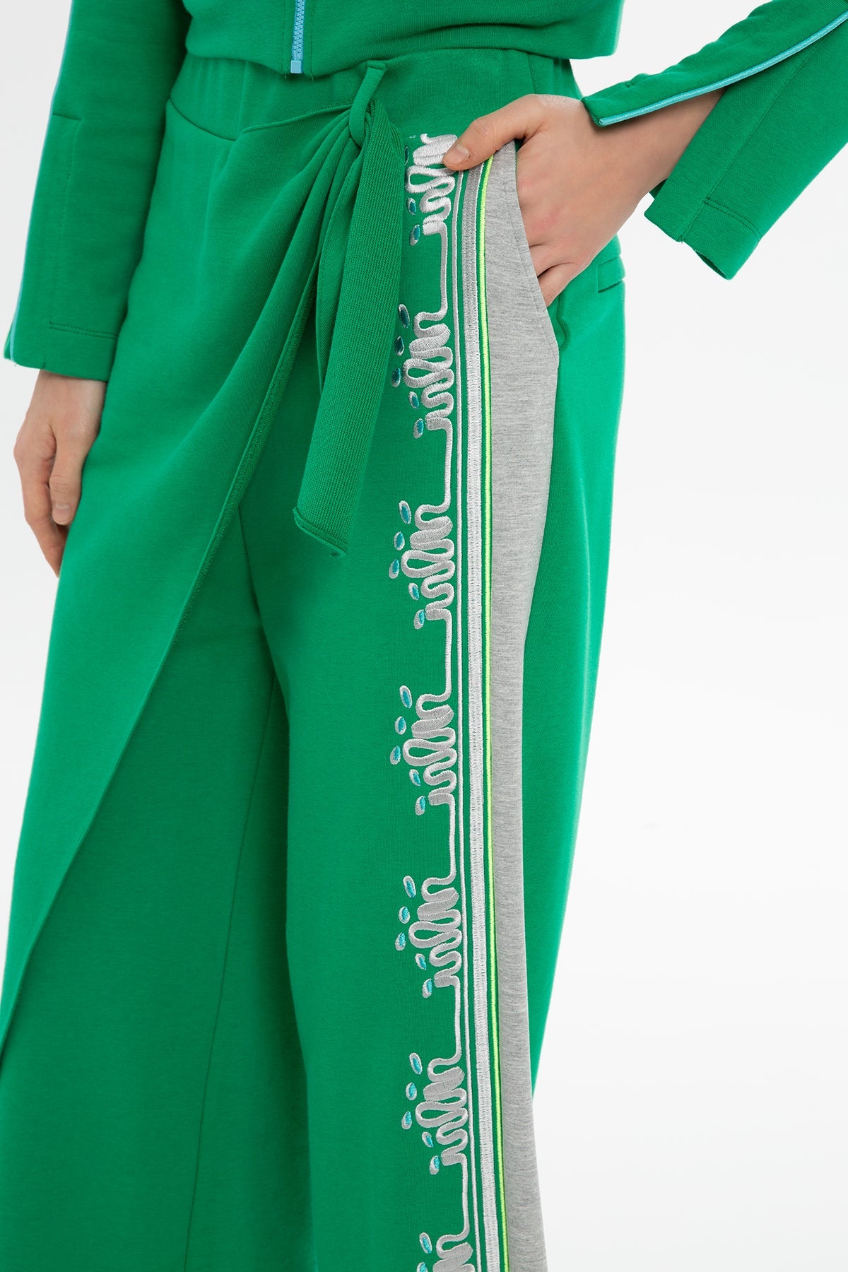 Green Asymmetric-Detail Sweatpants