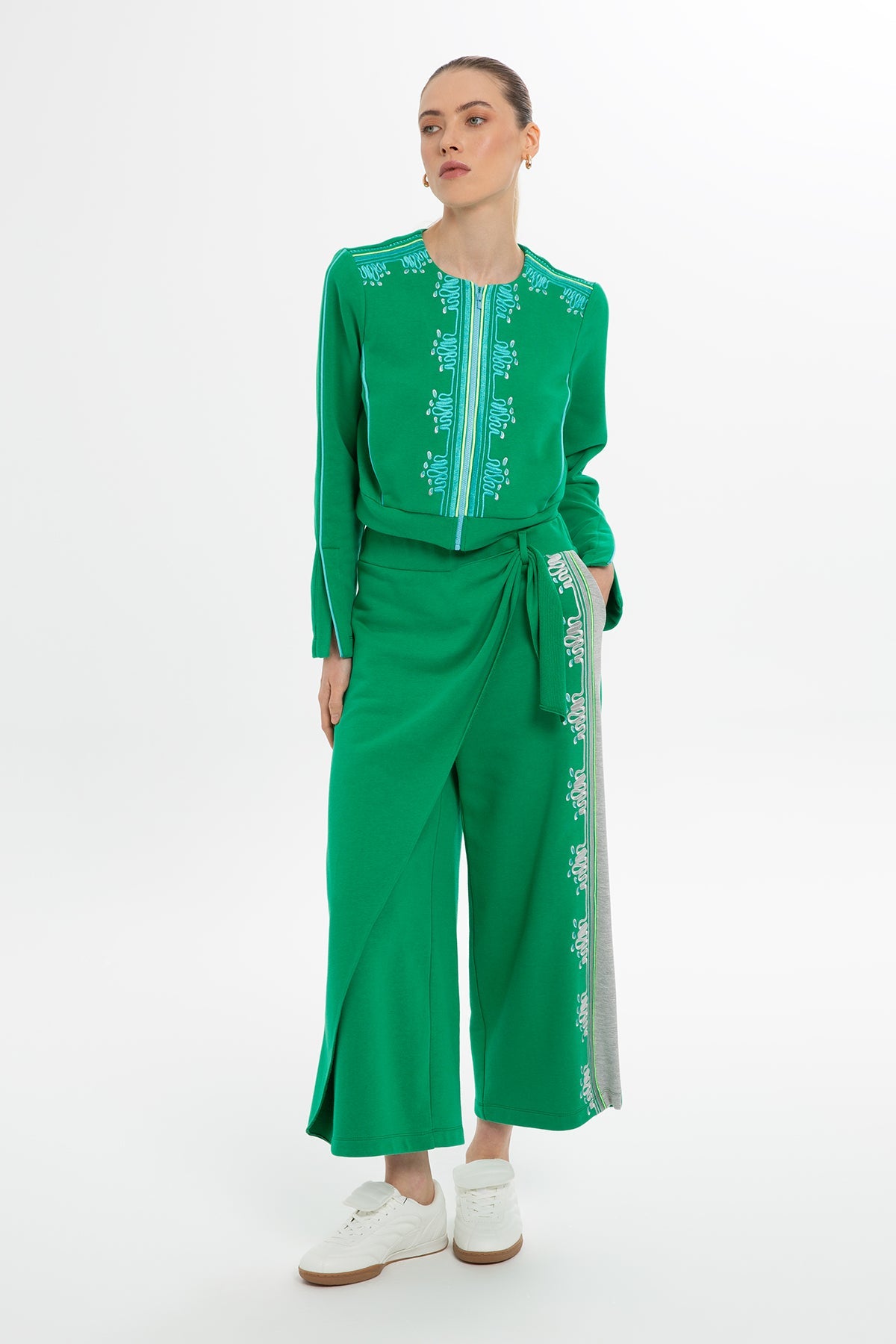 Green Asymmetric-Detail Sweatpants