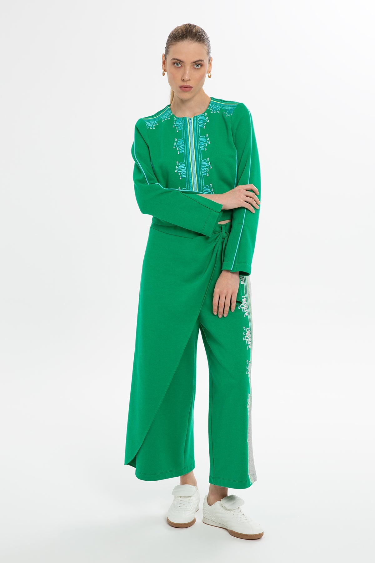 Green Asymmetric-Detail Sweatpants