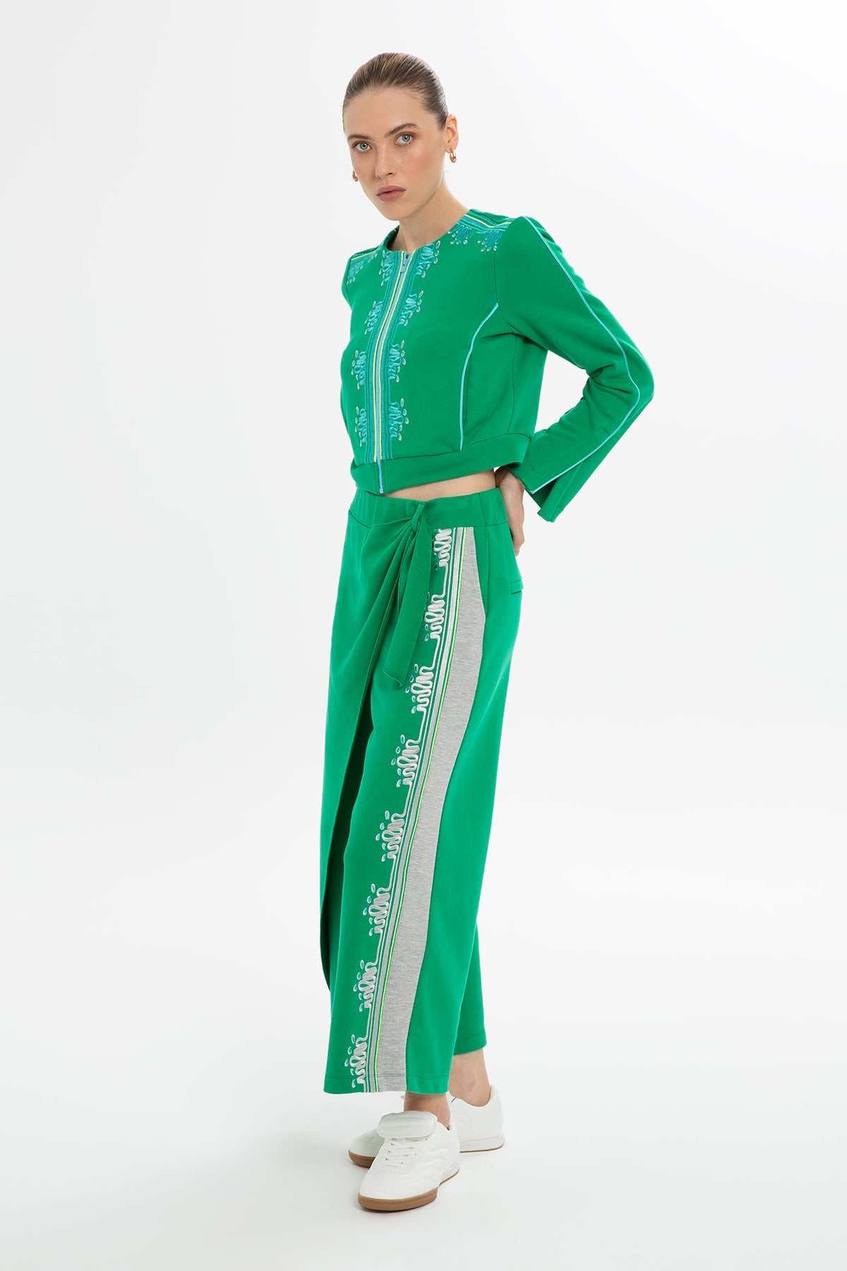 Green Asymmetric-Detail Sweatpants
