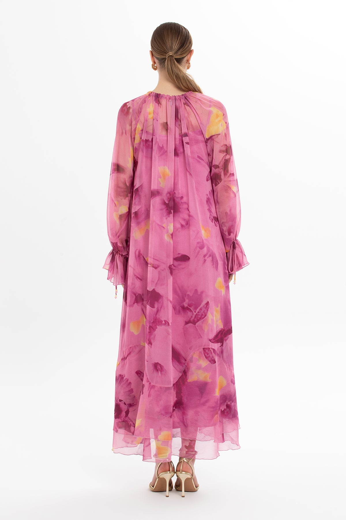 Printed Ruffled Chiffon Long Dress