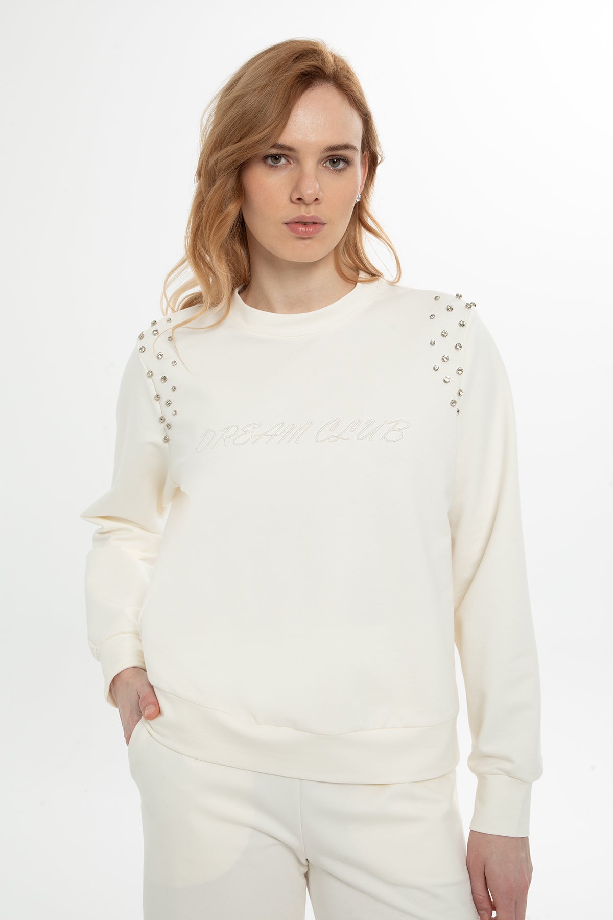 Ecru Stone-Embellished Tracksuit