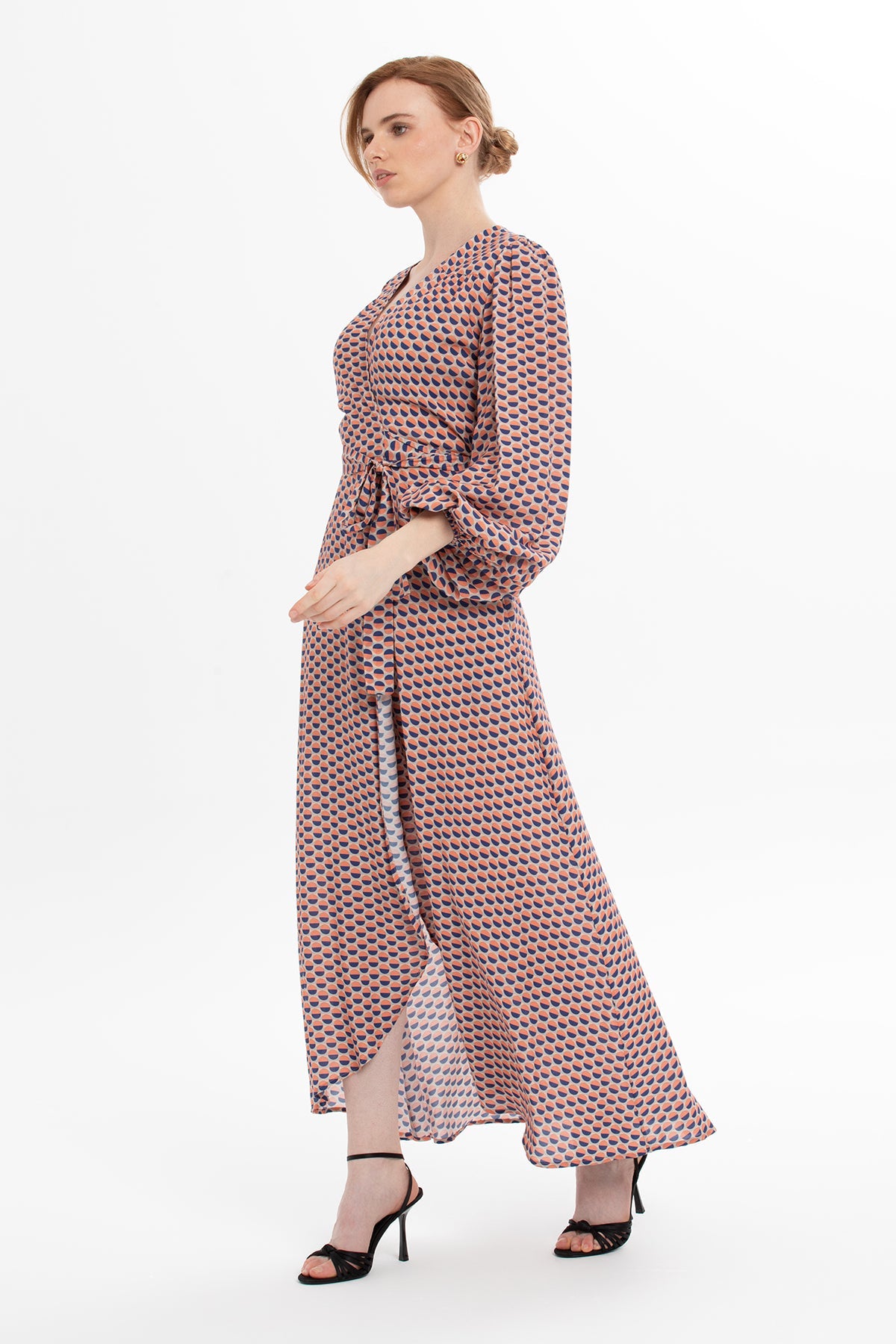 Printed Side-Tie Midi Dress