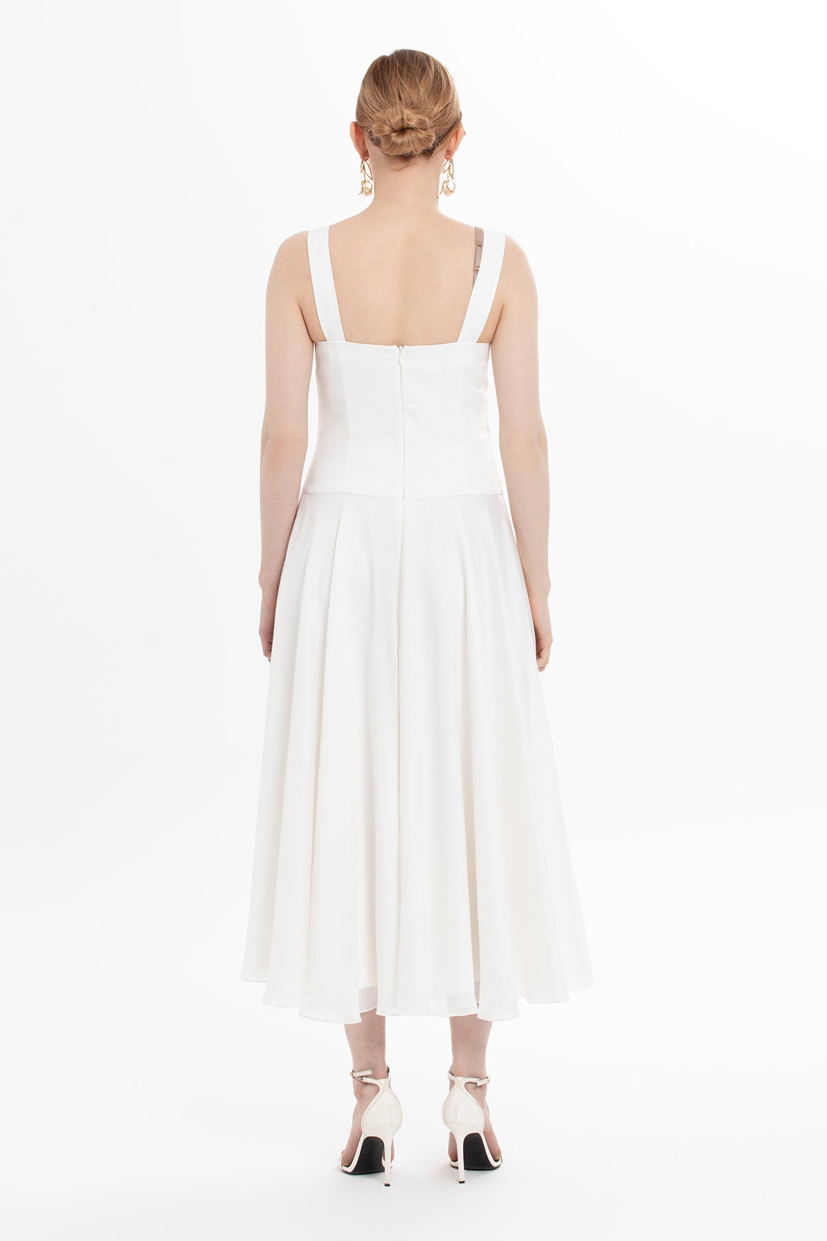 Ecru Thick-Strapped Midi Dress