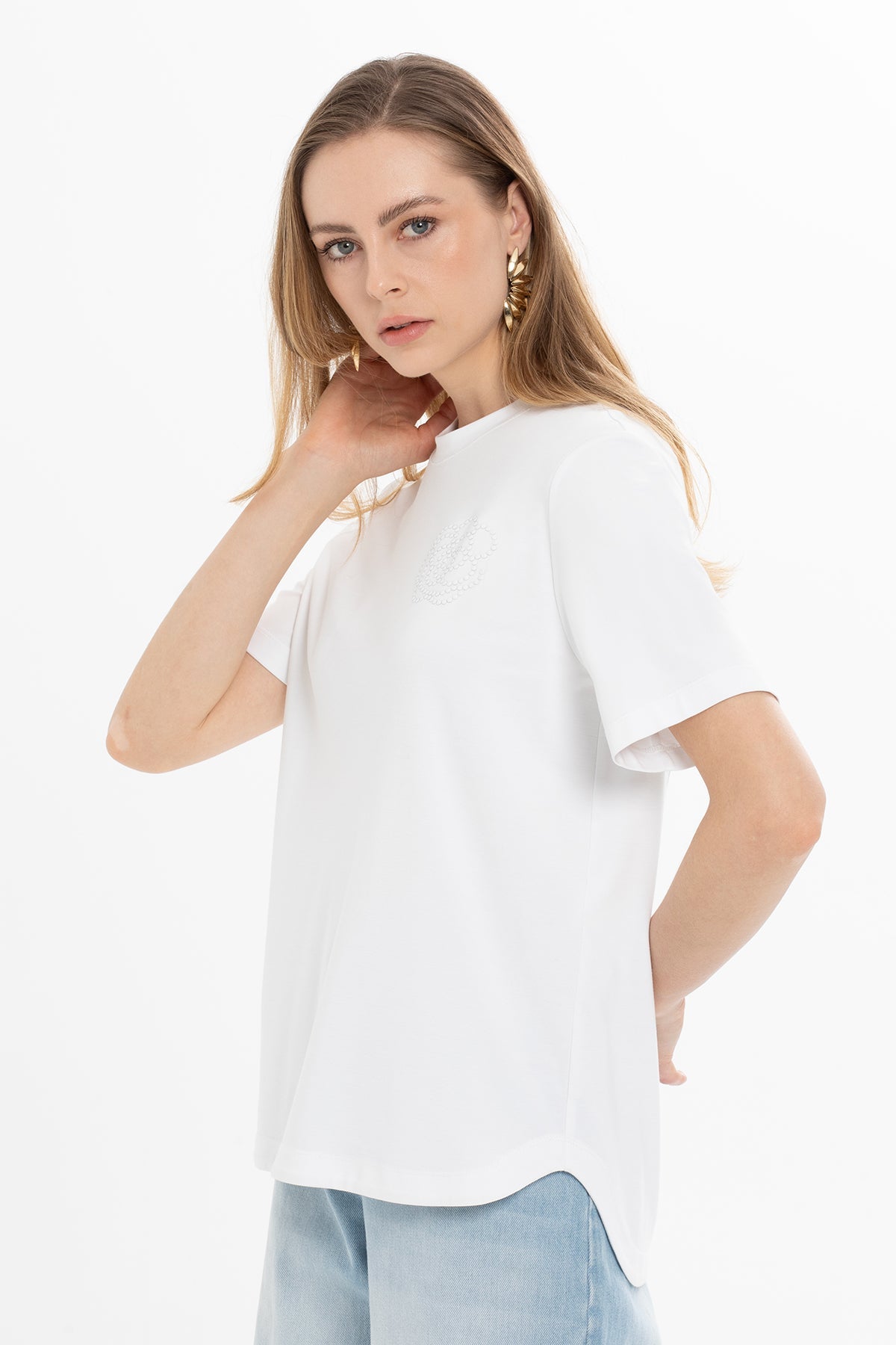 White Blouse with Floral-Motif Detail