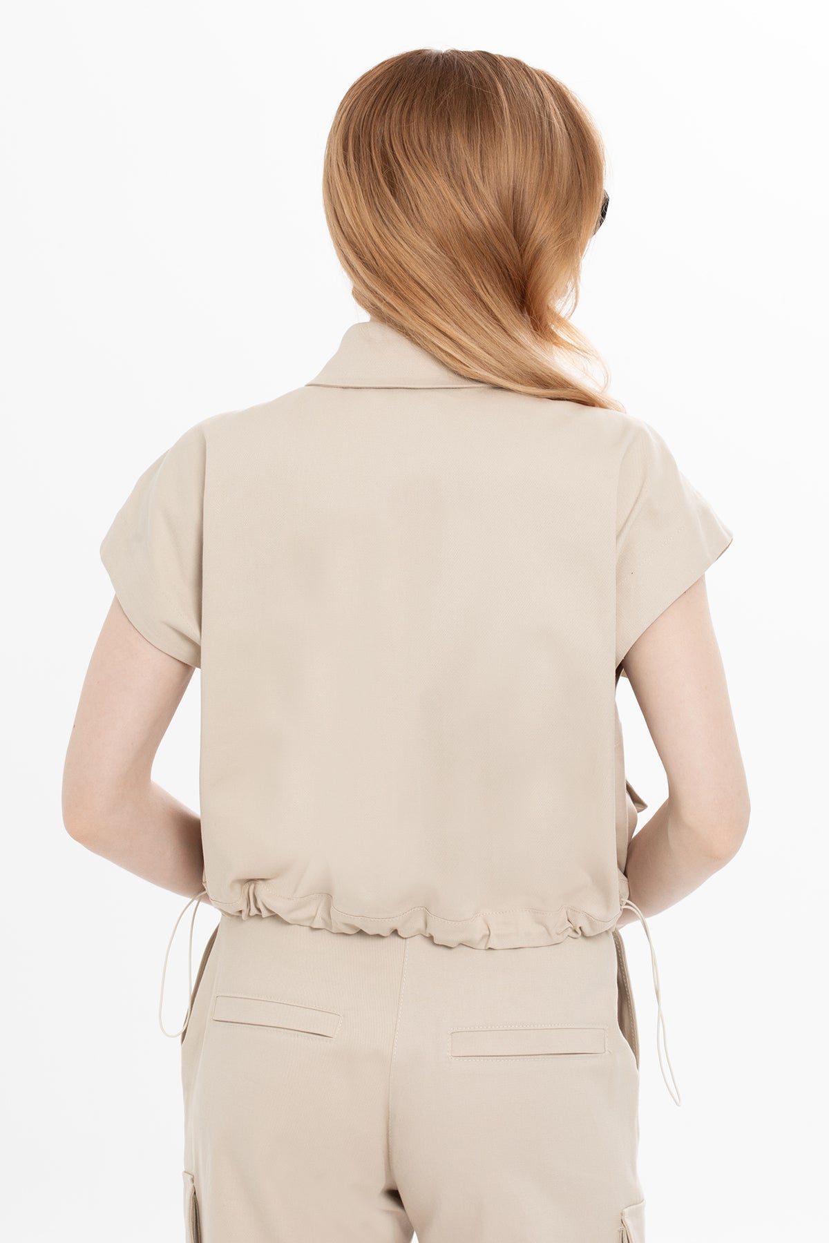 Beige Elastic Waist Blouse