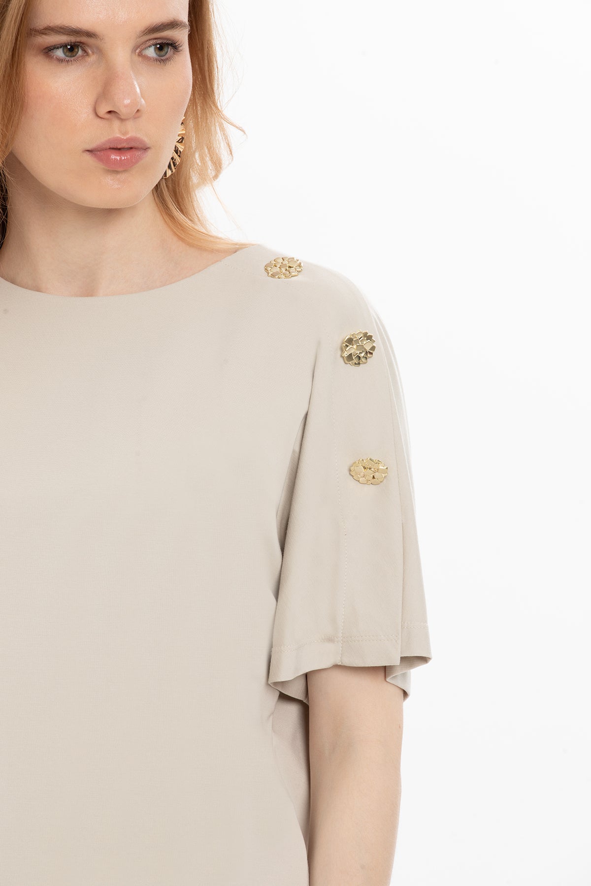 Beıge Blouse with Shoulder-Accessory Detail