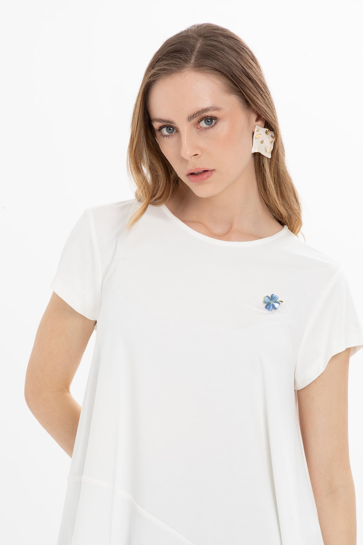 Ecru Blouse with Asymmetrical Hem