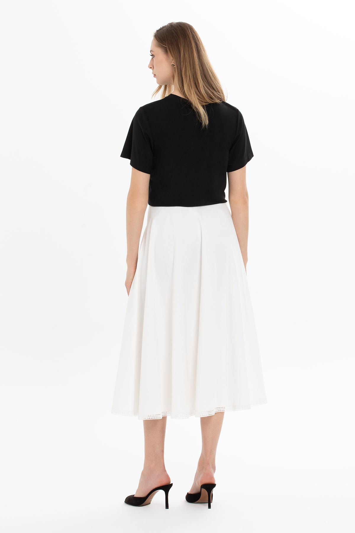 Ecru Lace-Hem Midi Skirt