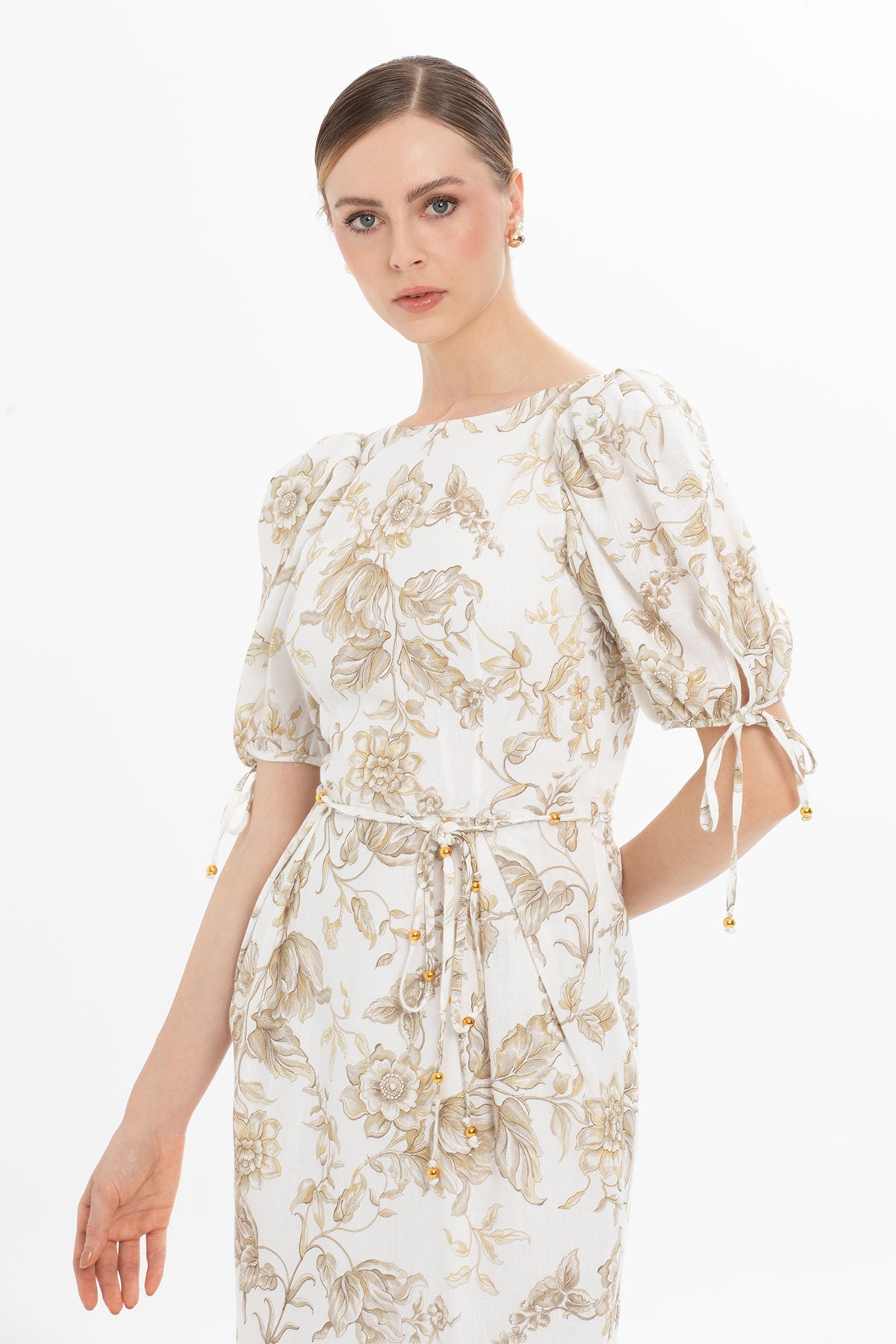 Printed Short-Sleeved Midi Dress