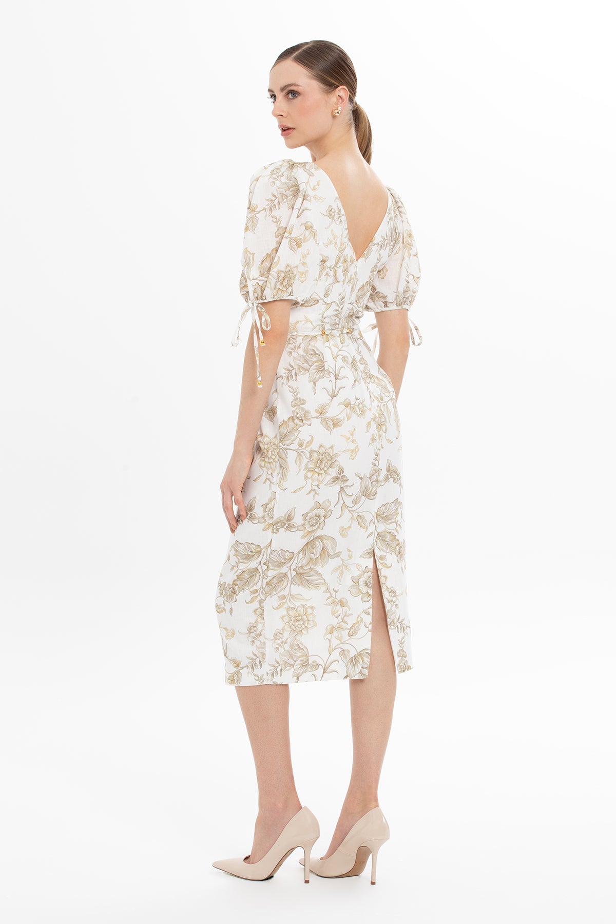 Printed Short-Sleeved Midi Dress