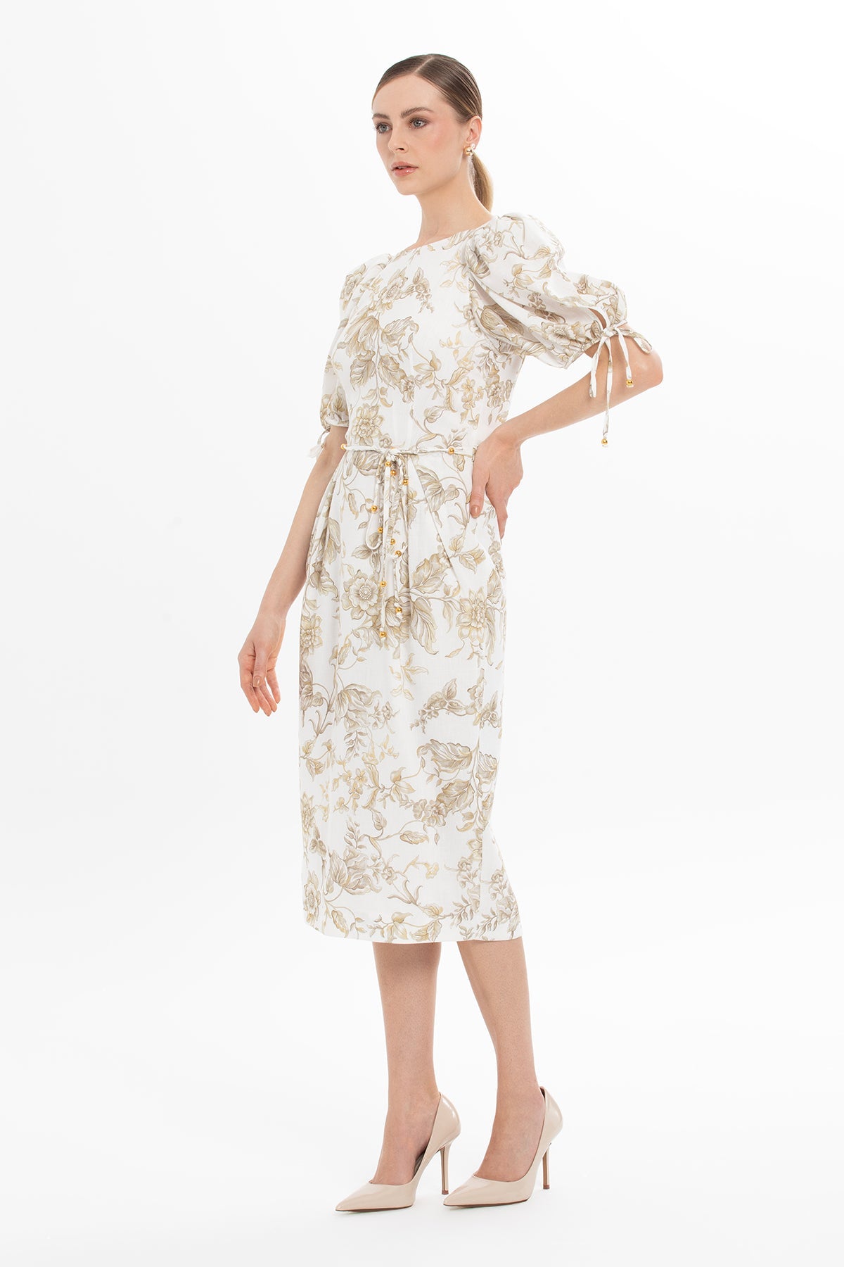 Printed Short-Sleeved Midi Dress