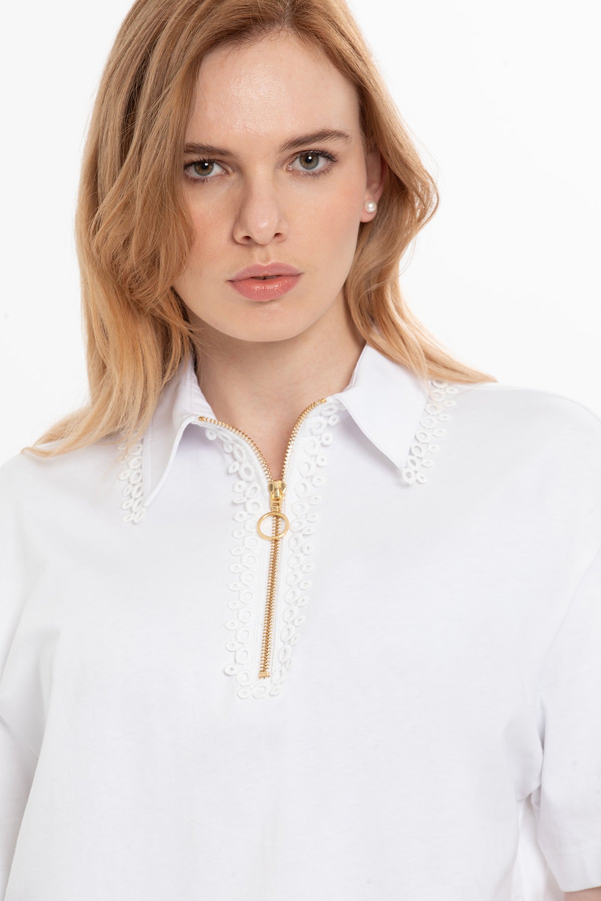 White Blouse with Zipper Detail