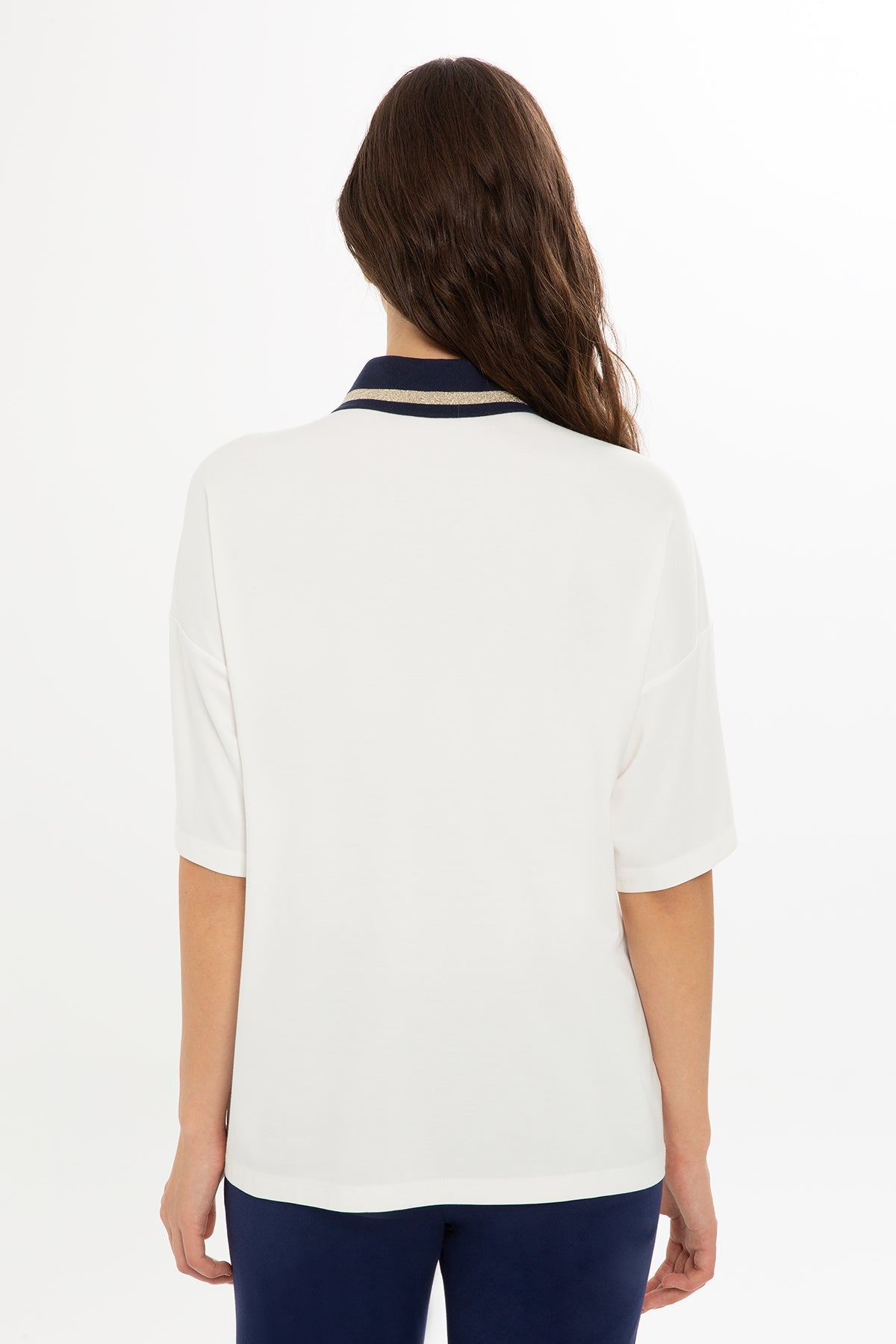 Ecru Knitted-Collar Blouse