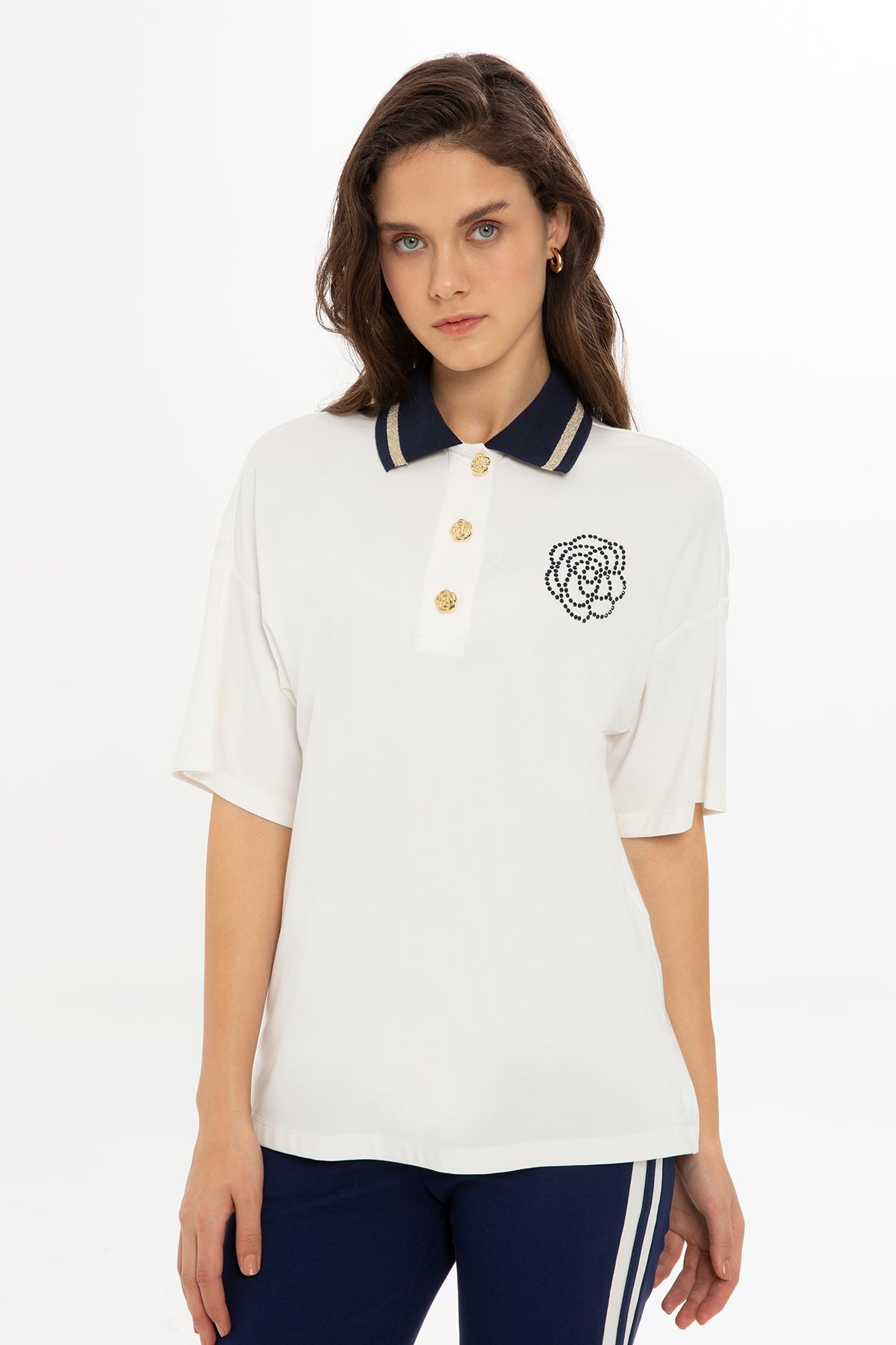 Ecru Knitted-Collar Blouse