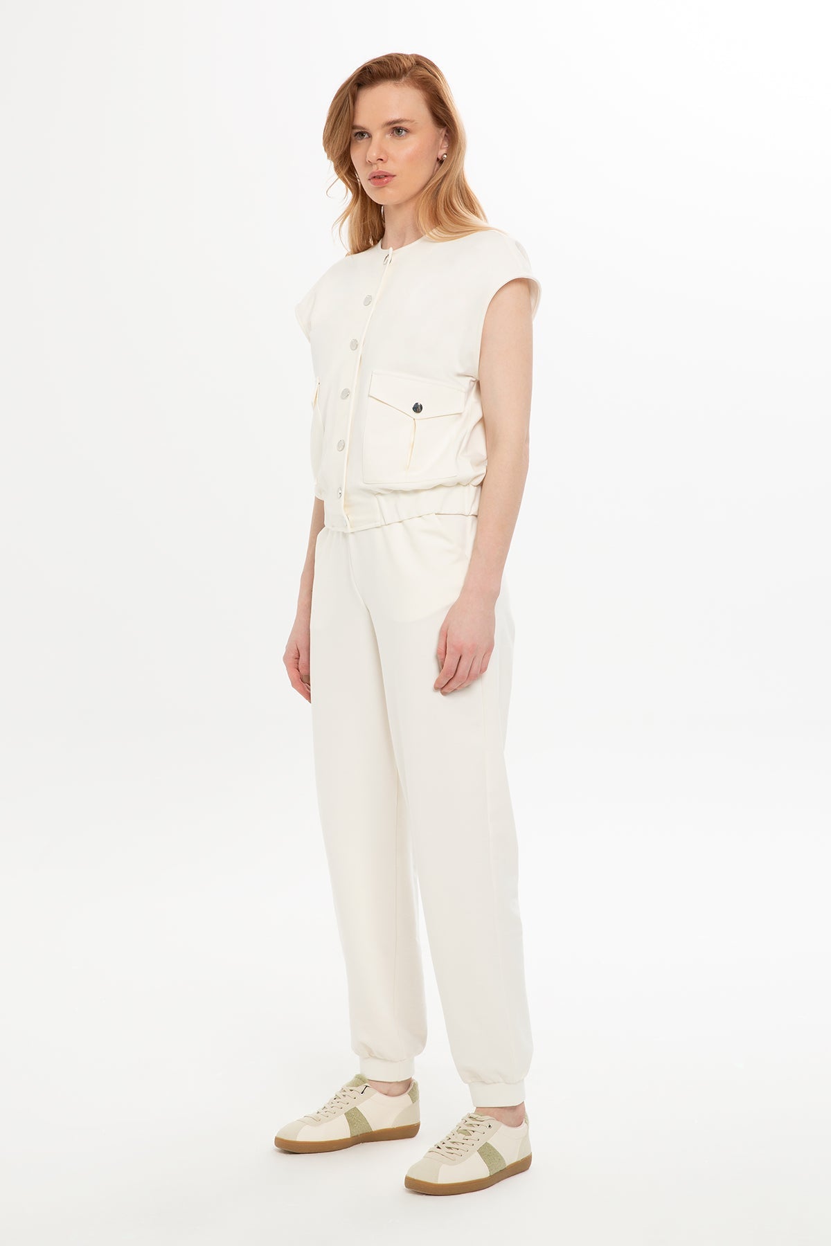 Ecru Vest-Layered Tracksuit