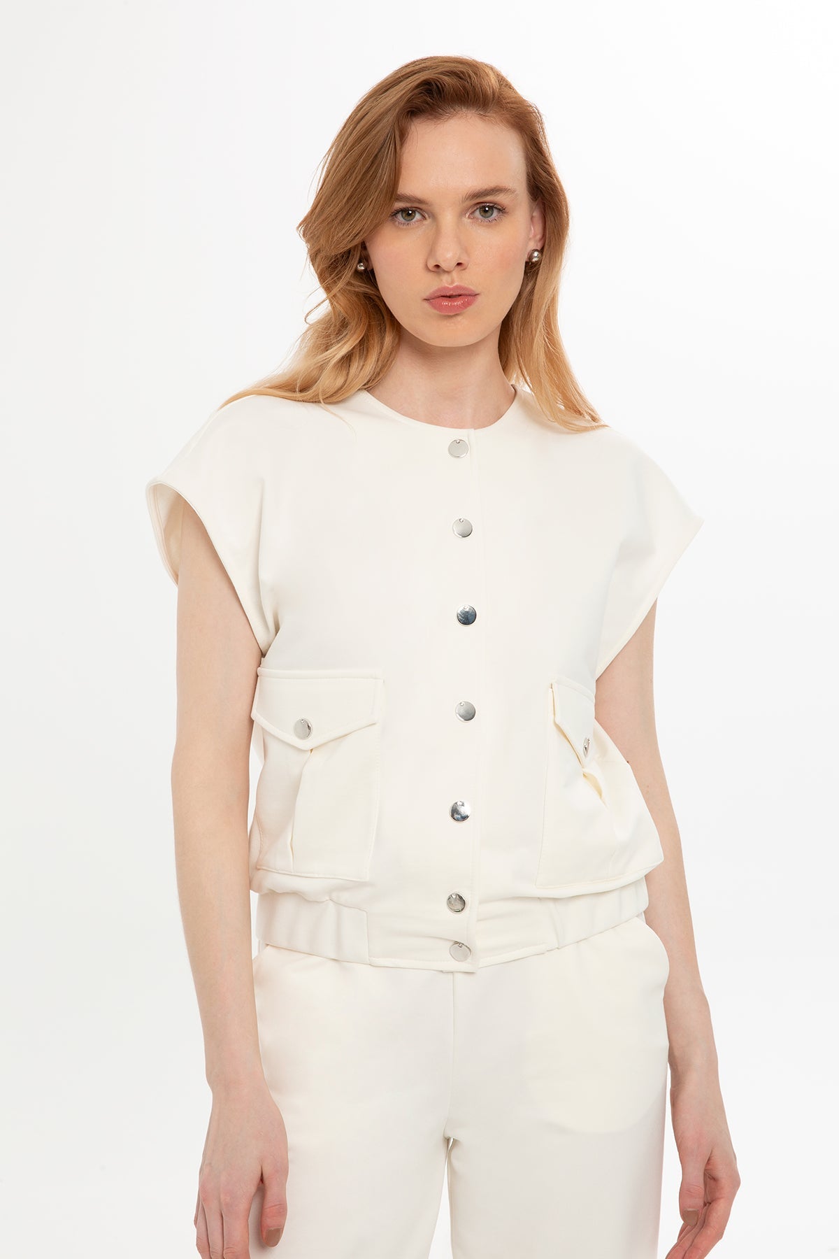 Ecru Vest-Layered Tracksuit