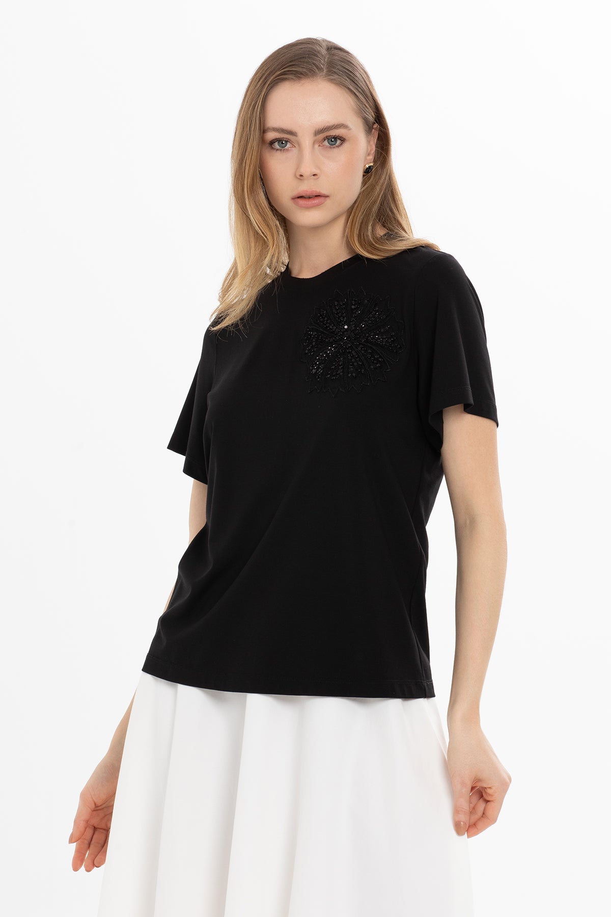 Black Floral Accessory Blouse