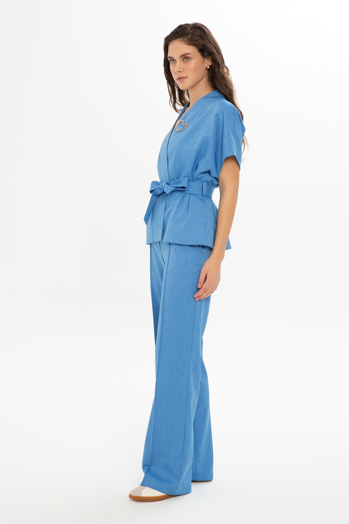 Blue Set with Belted Blouse