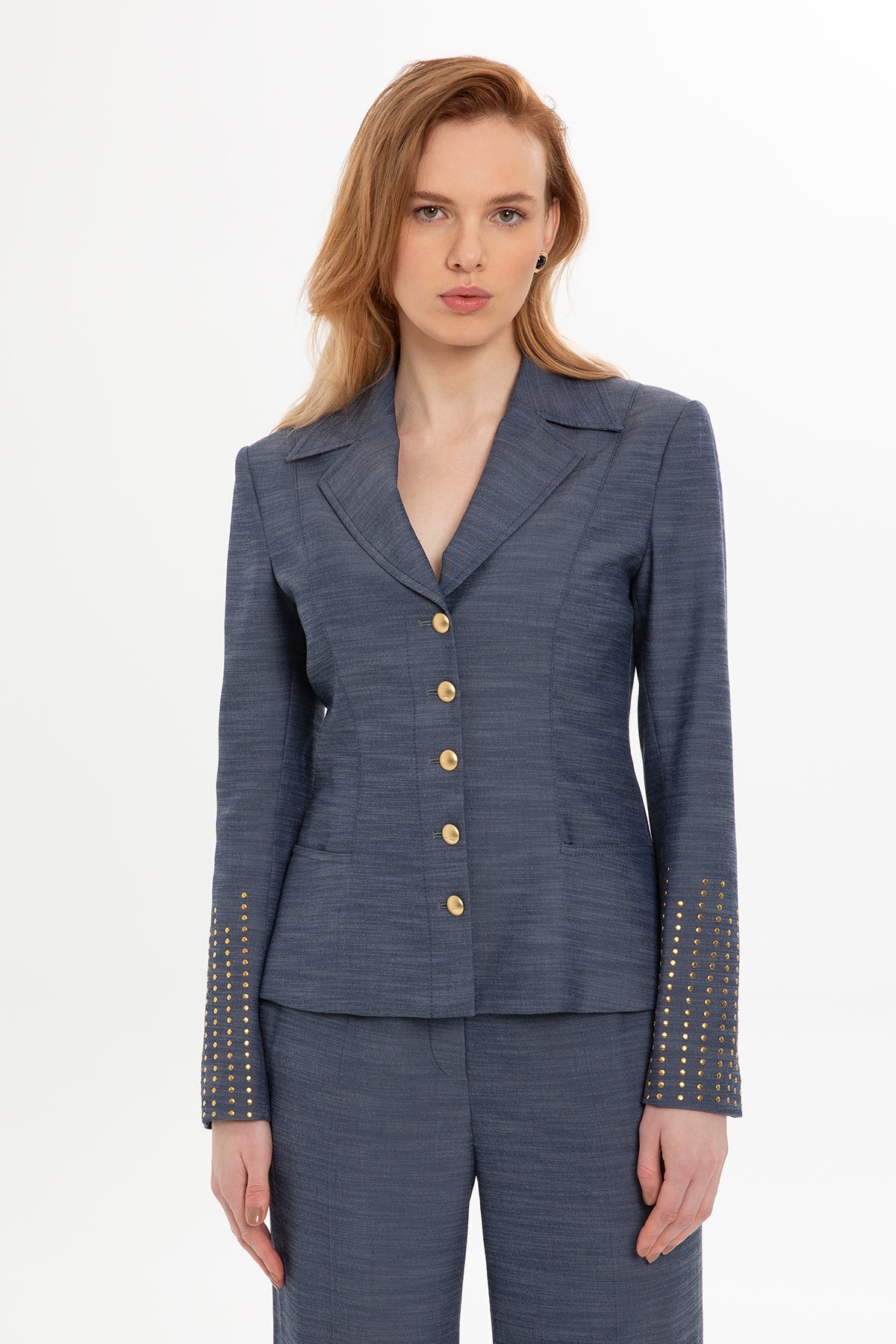 Navy Suit with Stone-Embellished Jacket