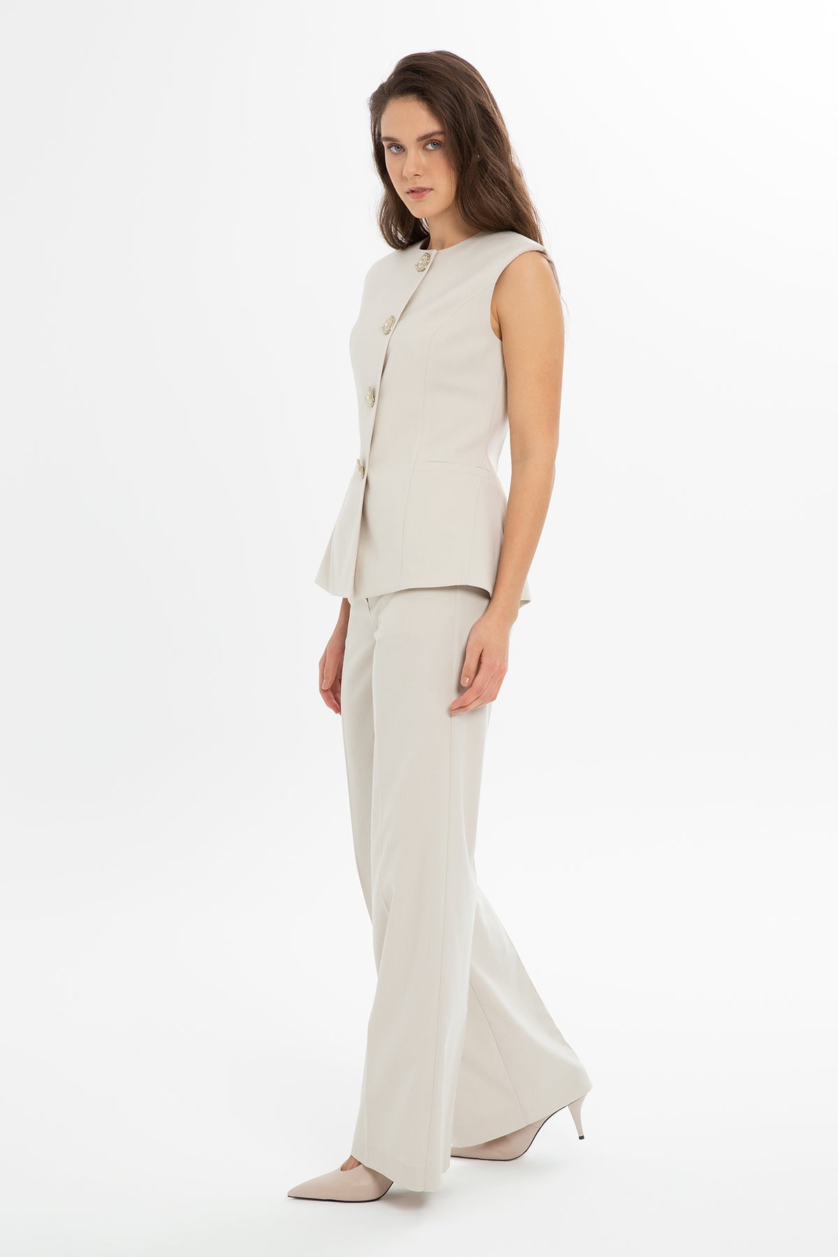 Set with Padded Vest Wide-Leg Pants