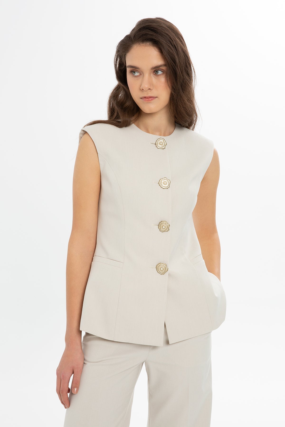 Set with Padded Vest Wide-Leg Pants