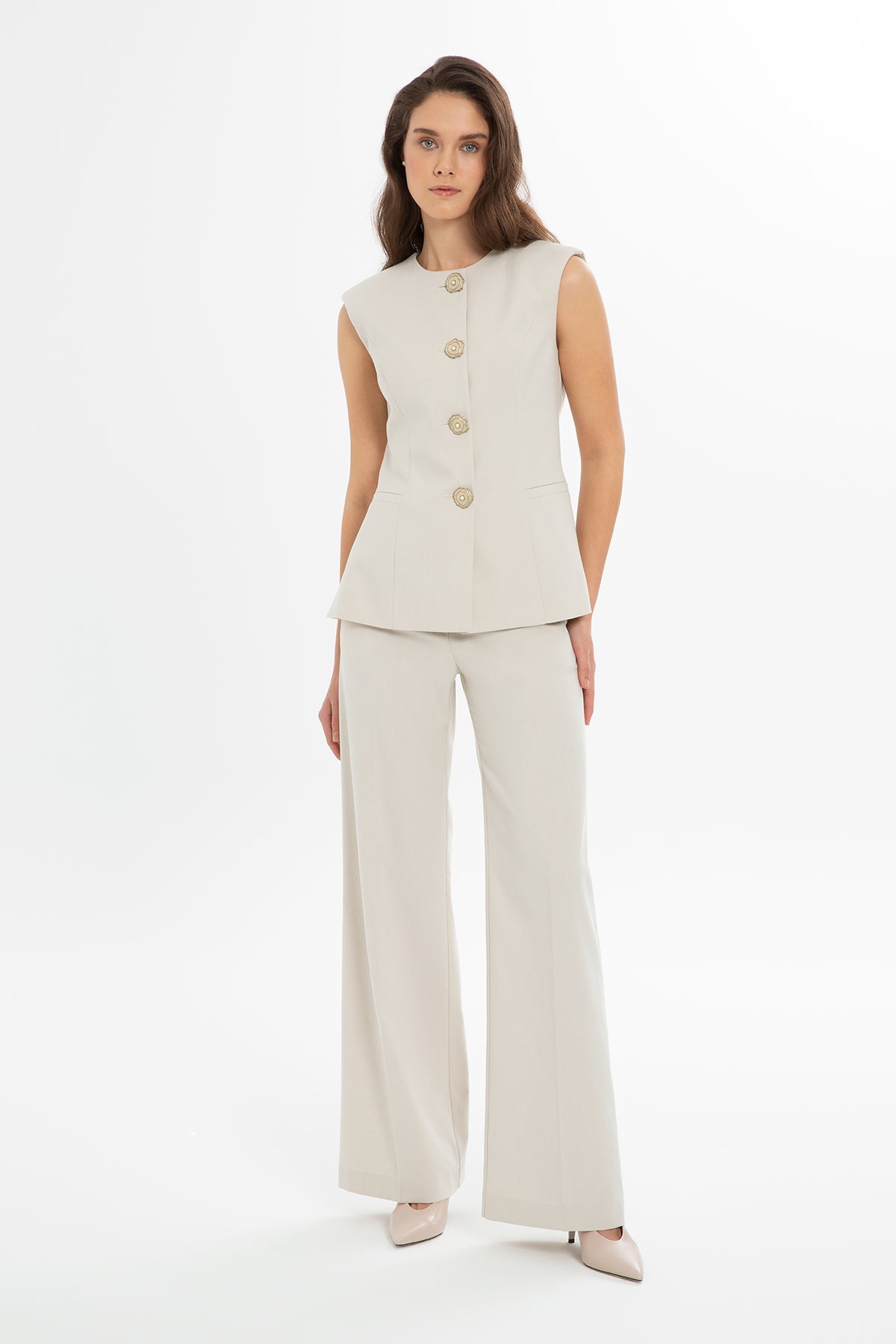 Set with Padded Vest Wide-Leg Pants