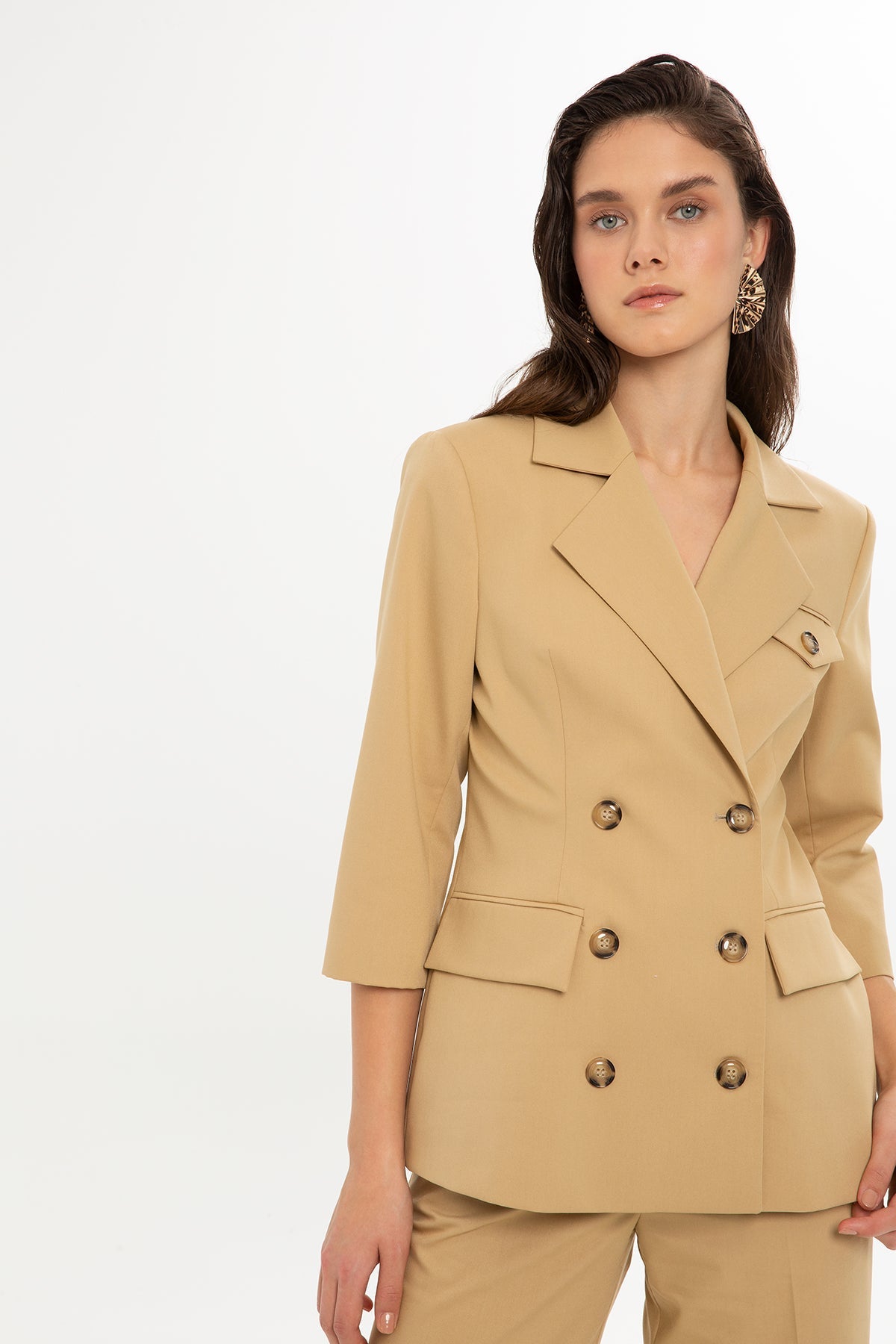 Set with Three-Quarter Sleeve Jacket Palazzo Pants