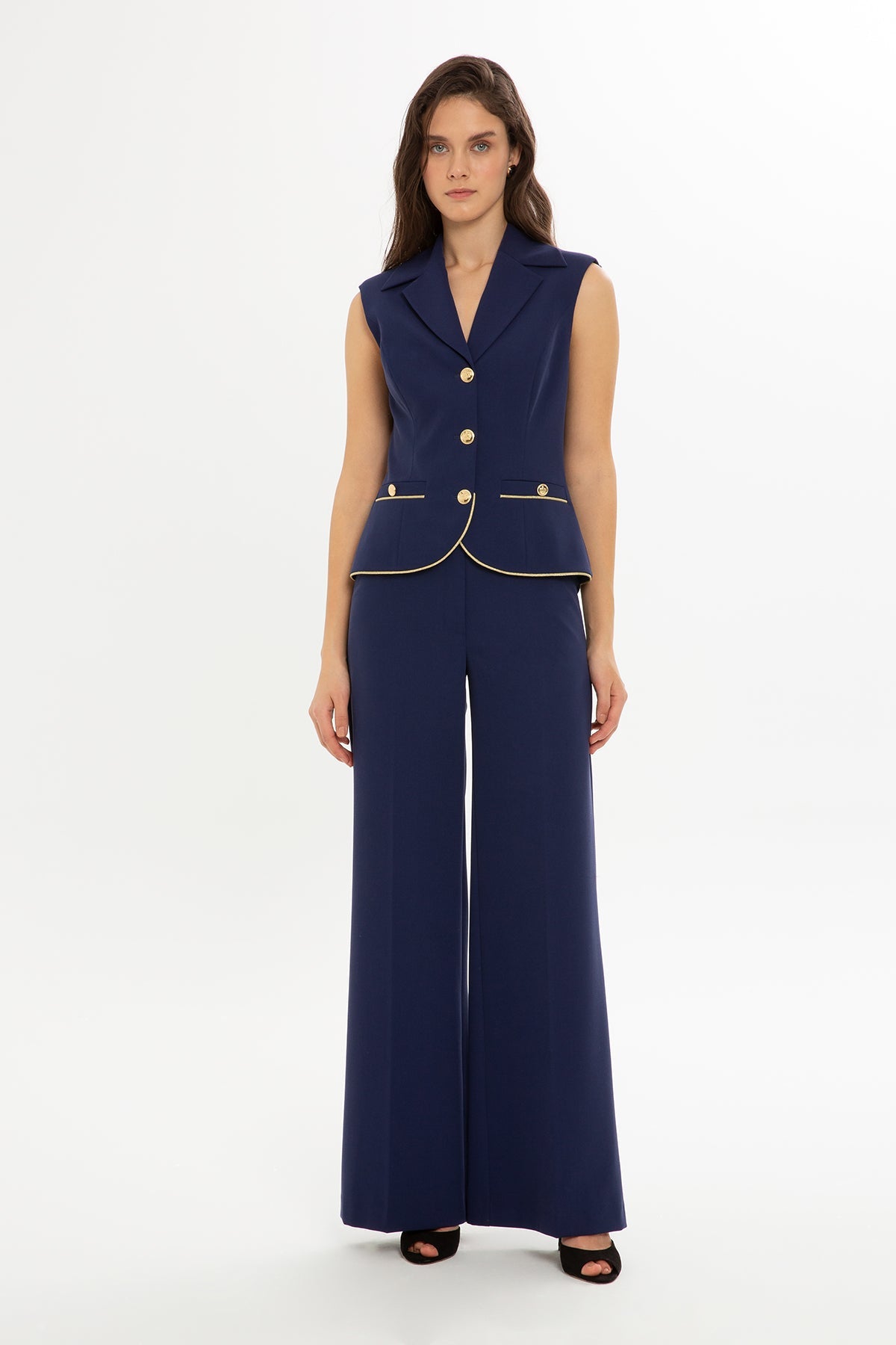 Set with Double-Breasted Vest Palazzo Pants