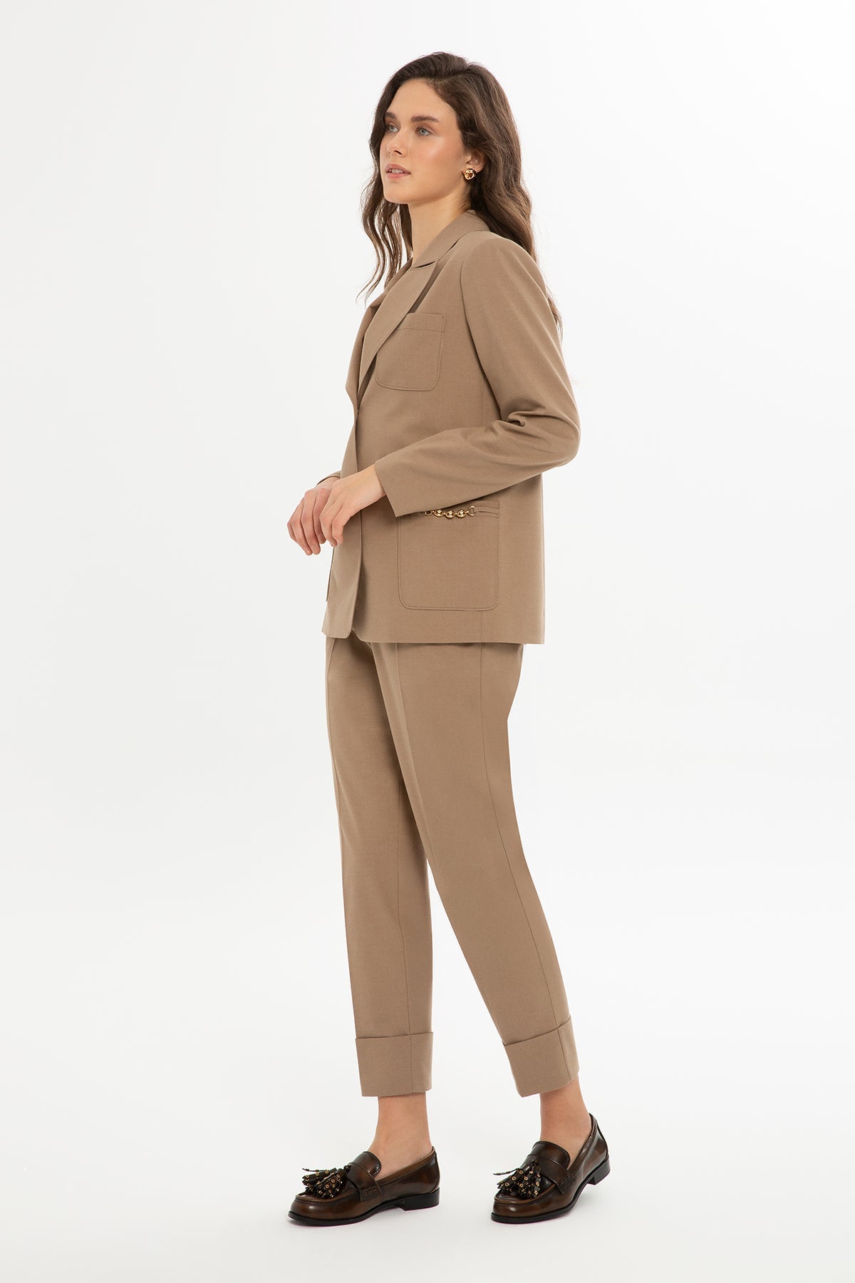 Beige Suit with Straight-Leg Trousers