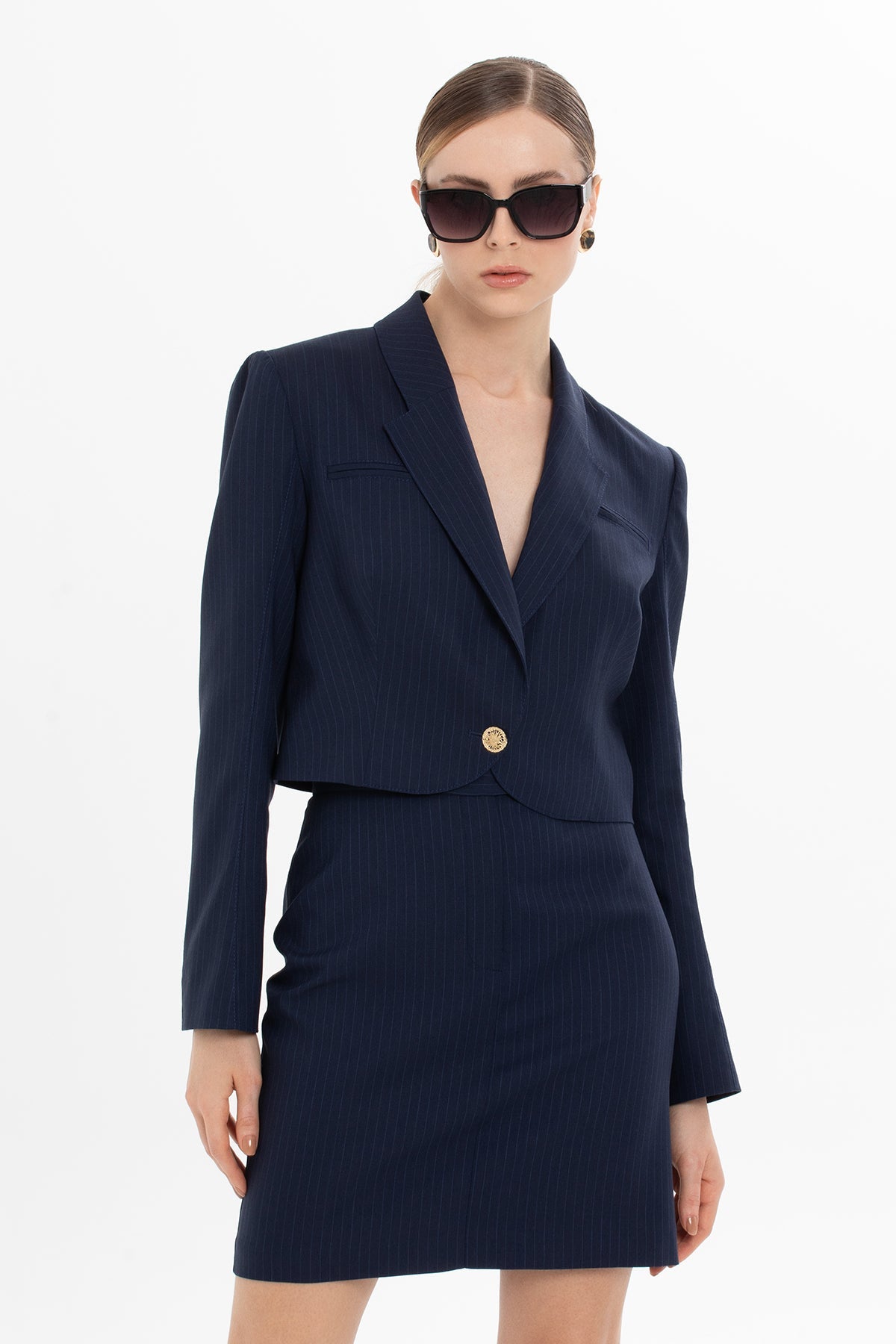 Navy Set with Striped Short Jacket