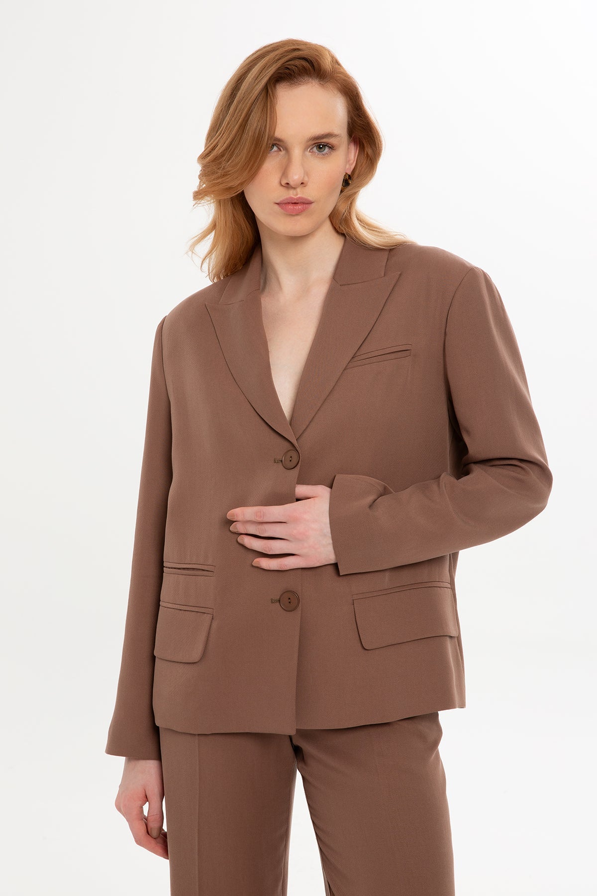Brown Suit with Button-Back Jacket