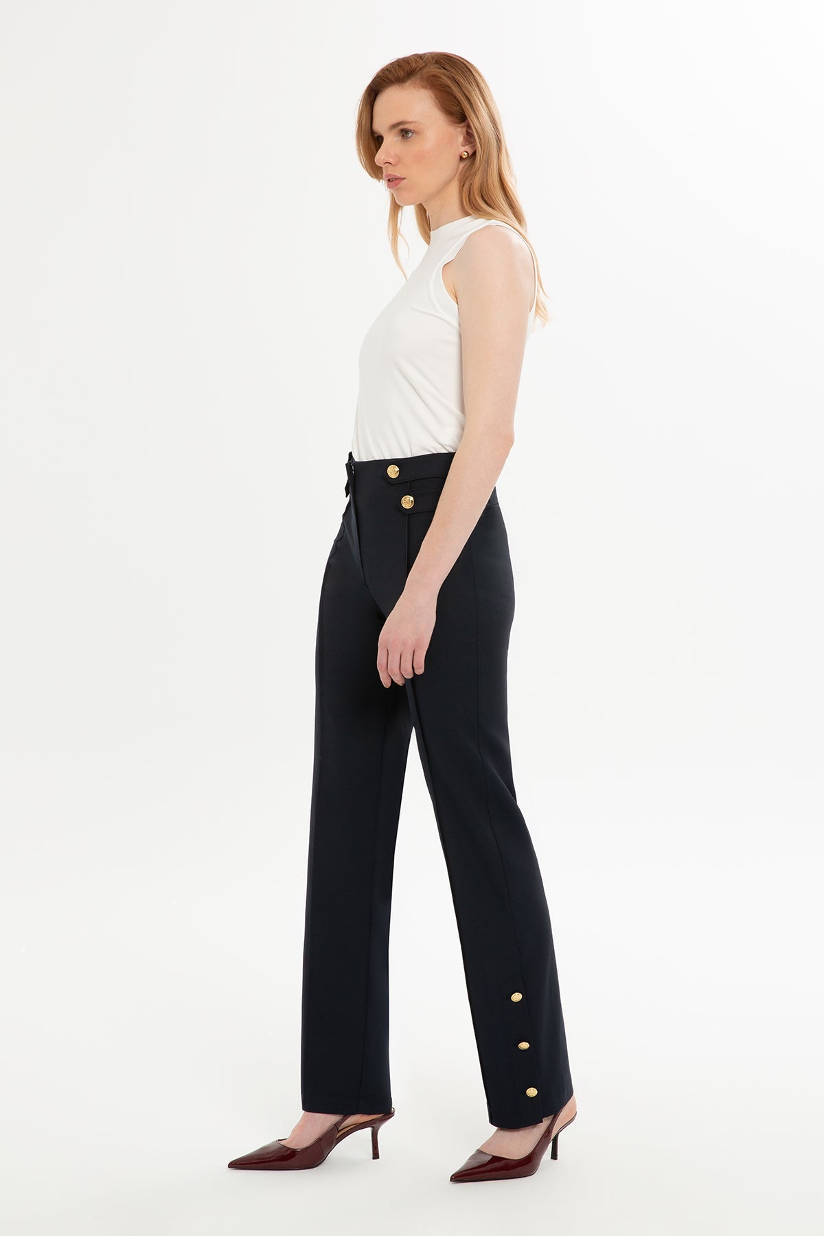 Navy Trousers with Gold Button
