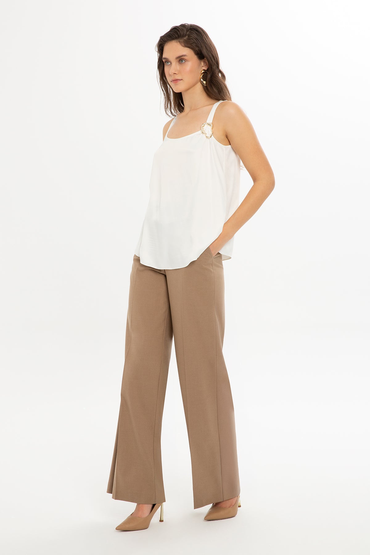 White Buckle Detail Strap Blouse