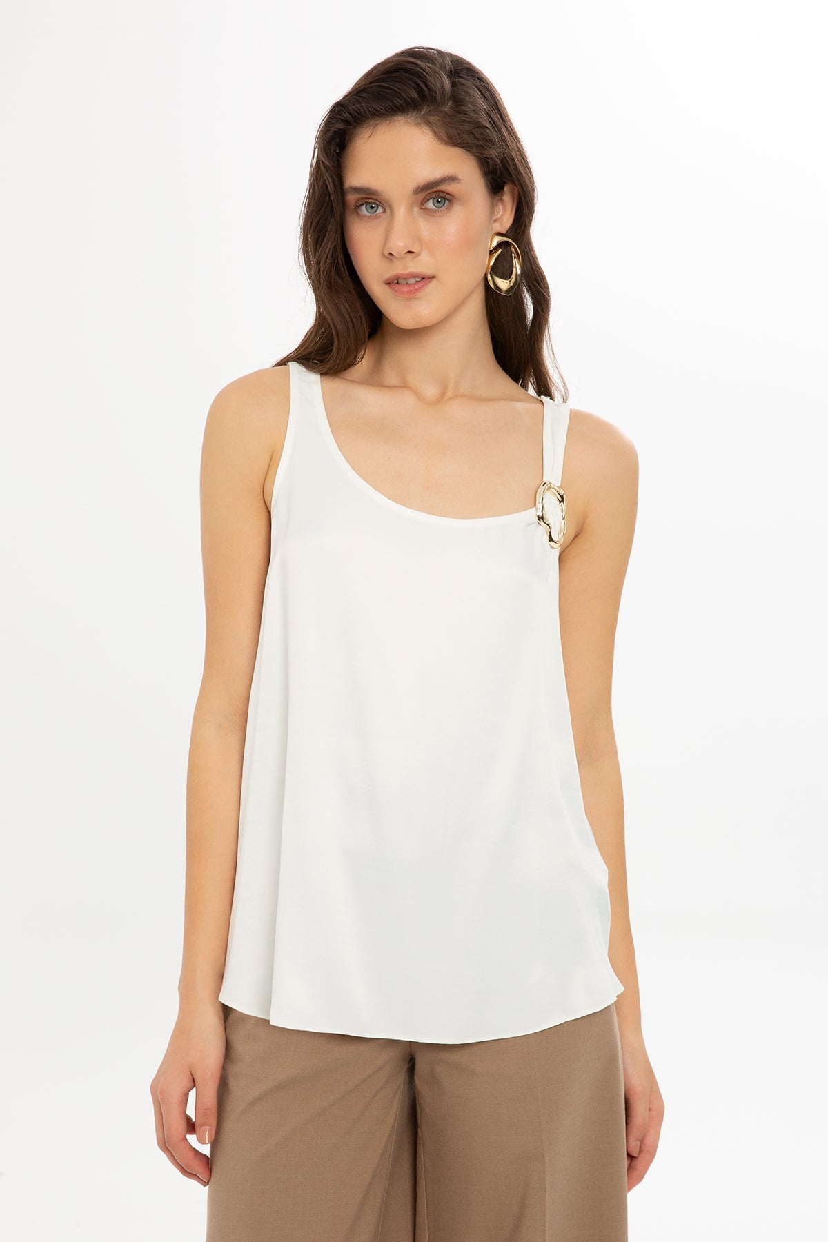 White Buckle Detail Strap Blouse