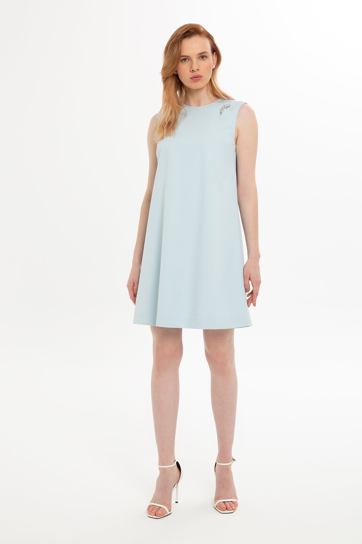Blue Sleeveless Crew Neck Mini Dress