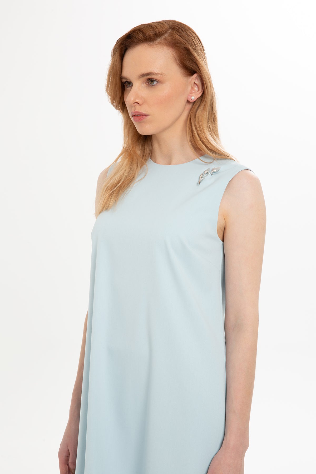 Blue Sleeveless Crew Neck Mini Dress