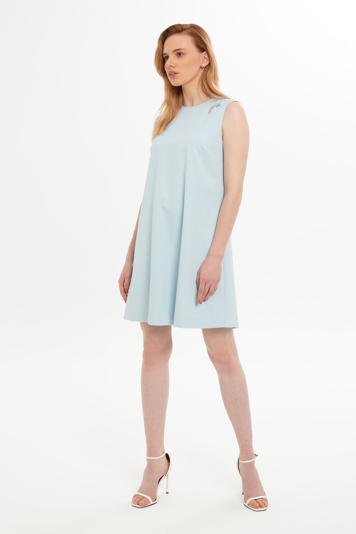 Blue Sleeveless Crew Neck Mini Dress