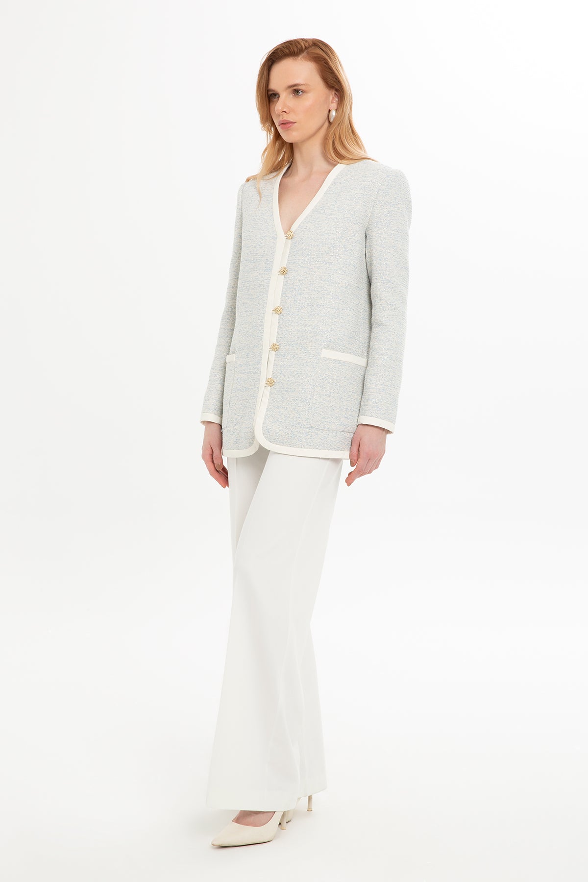 Blue Single-Hook Closure Jacket