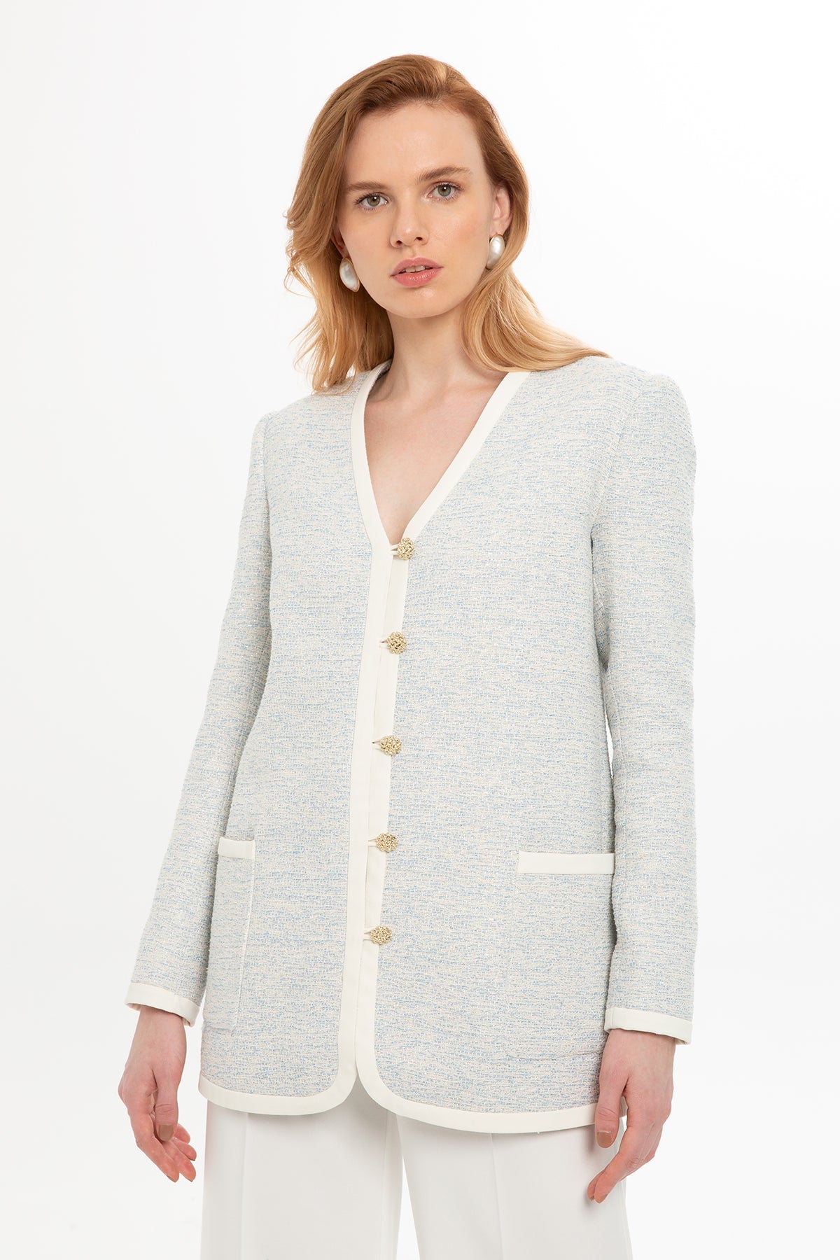 Blue Single-Hook Closure Jacket