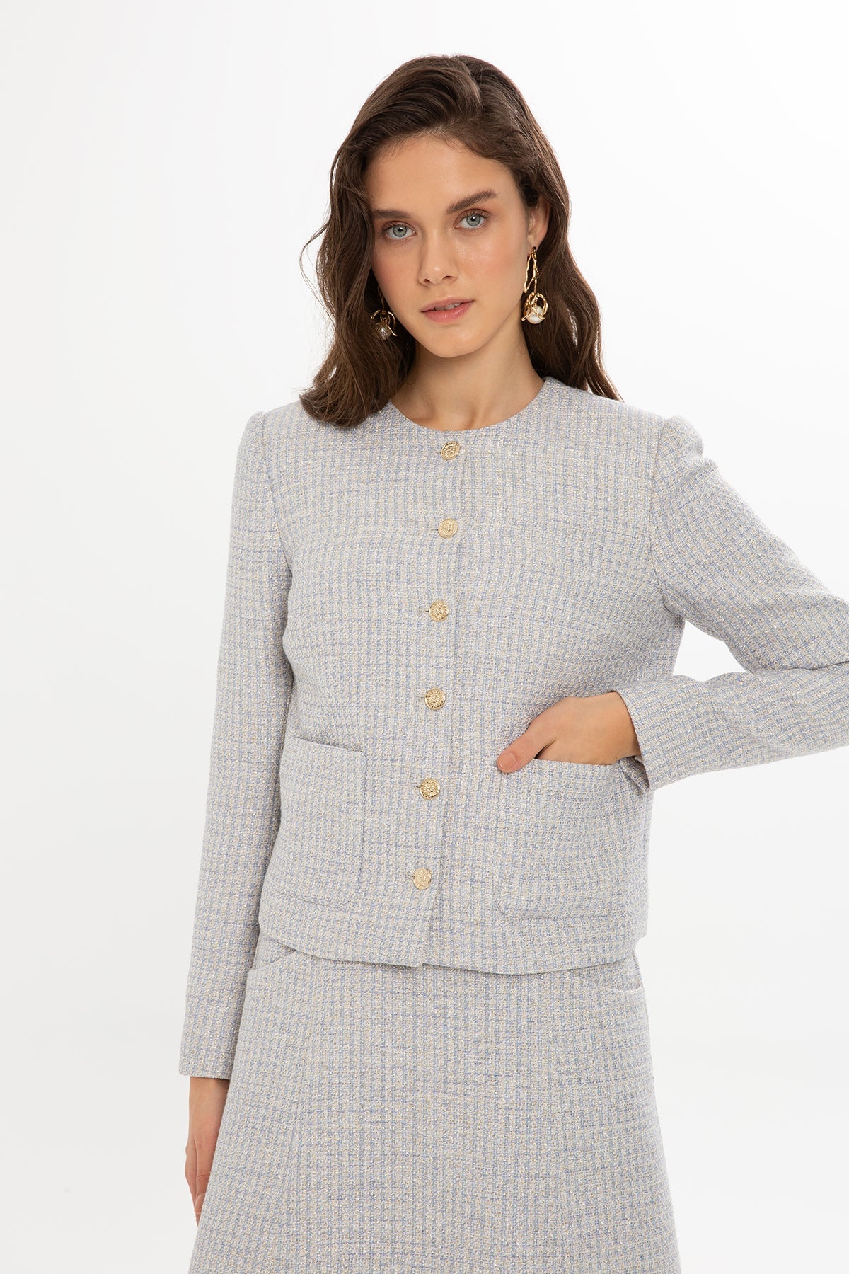 Blue Long-Sleeve Crew-Neck Jacket
