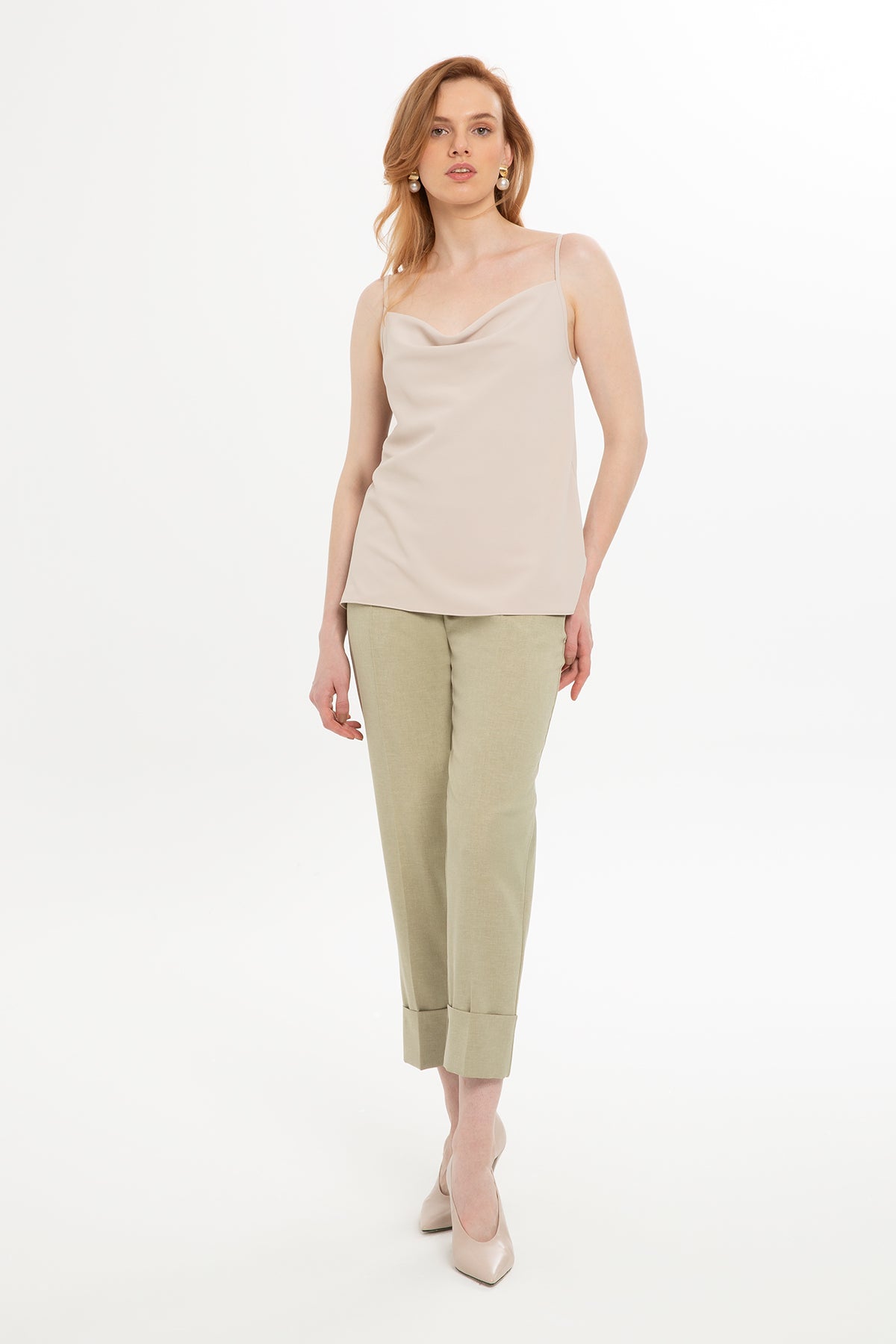 Beige Drape Neck Blouse