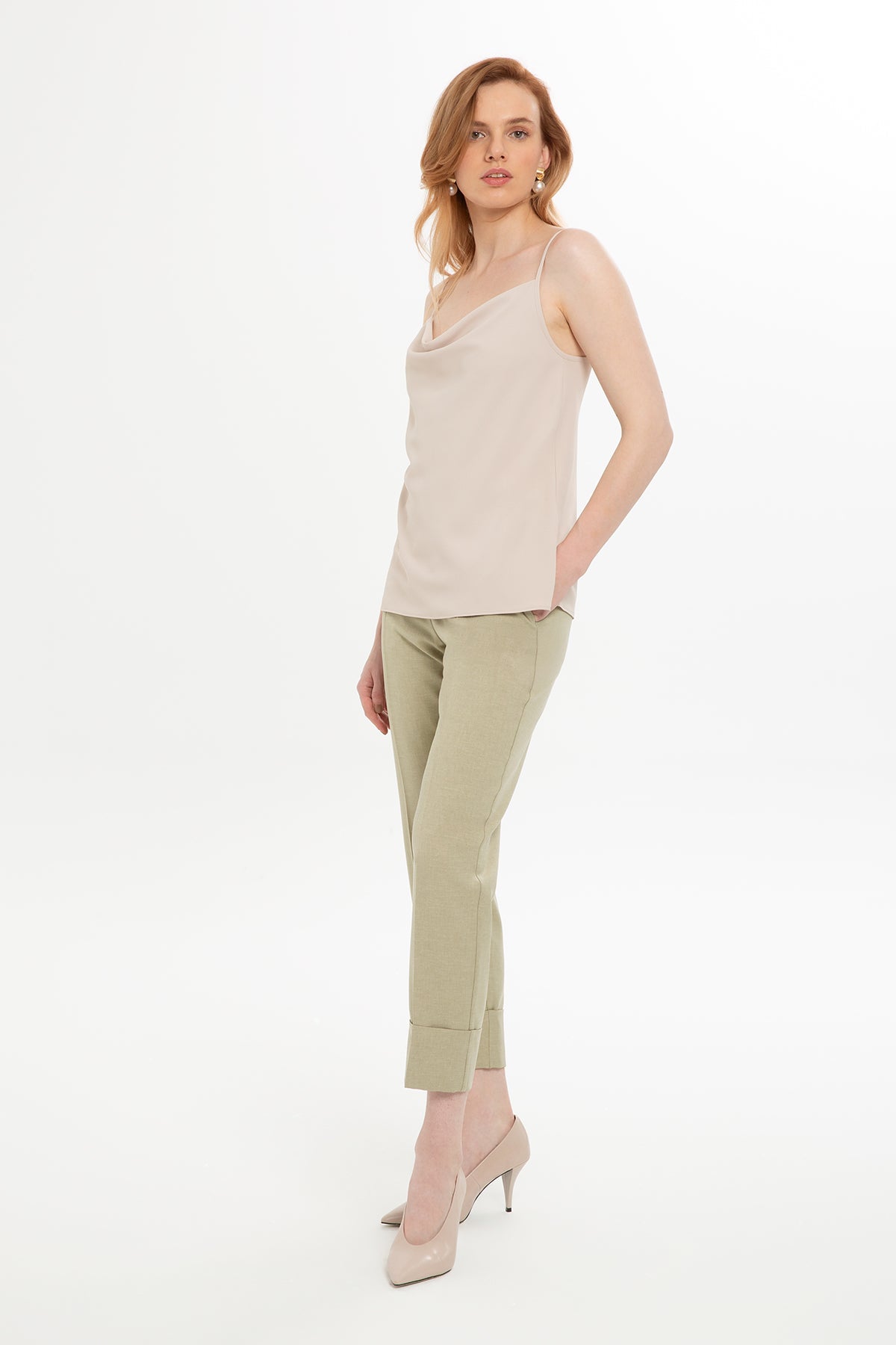 Beige Drape Neck Blouse